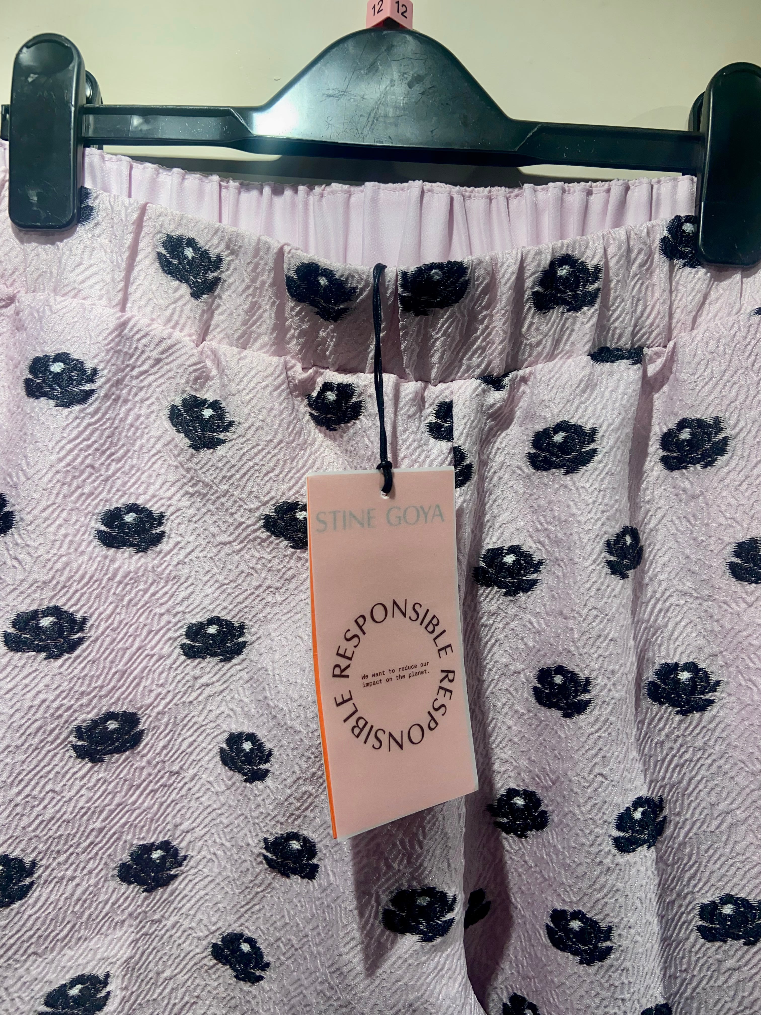 Stine Goya Pale Pink & Black floral print trousers (12-16)