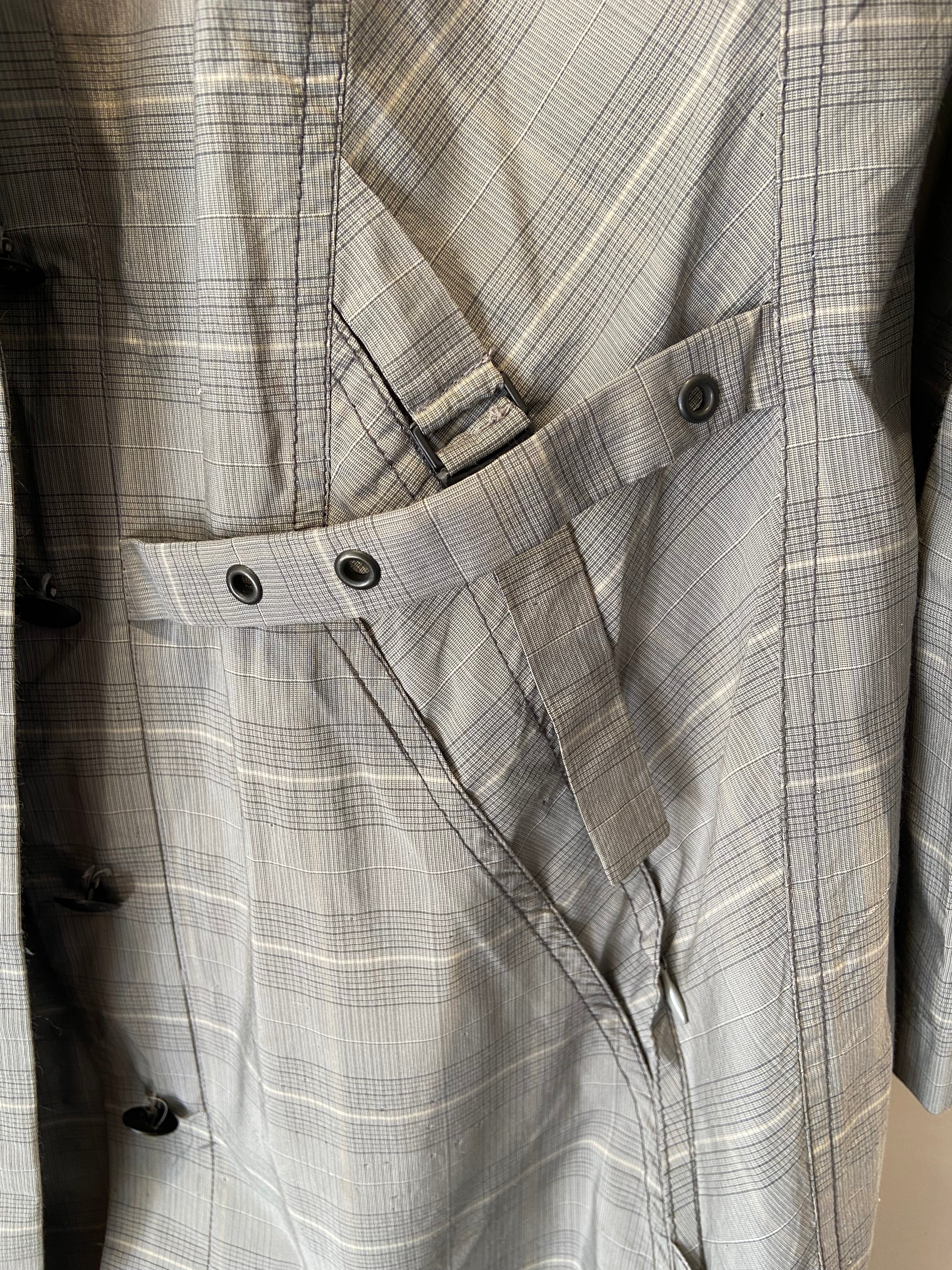Vintage Grey Checked Mac Coat with strap & ruching, size 12-16