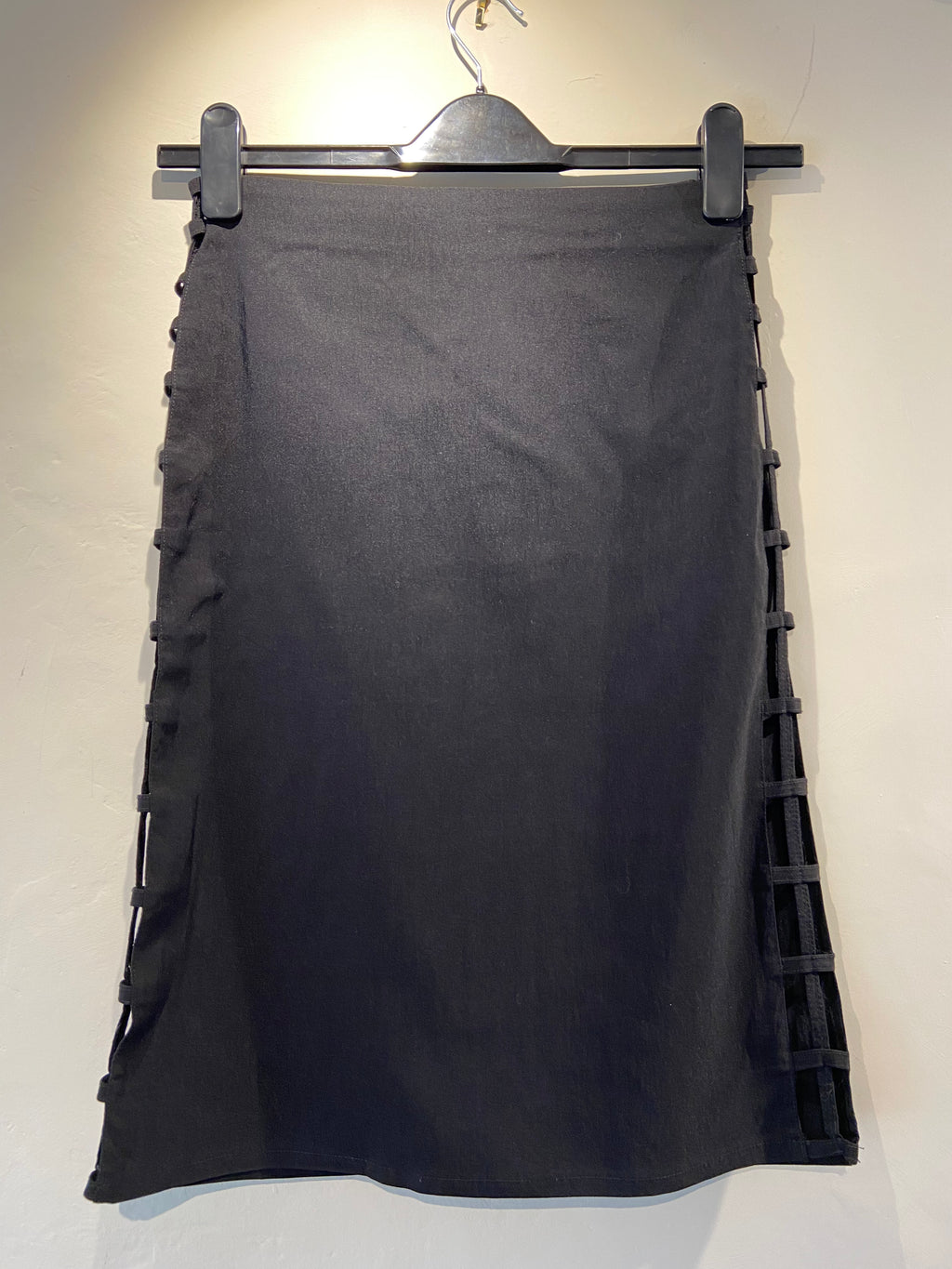 Pilot black midi skirt with cut out detail, size