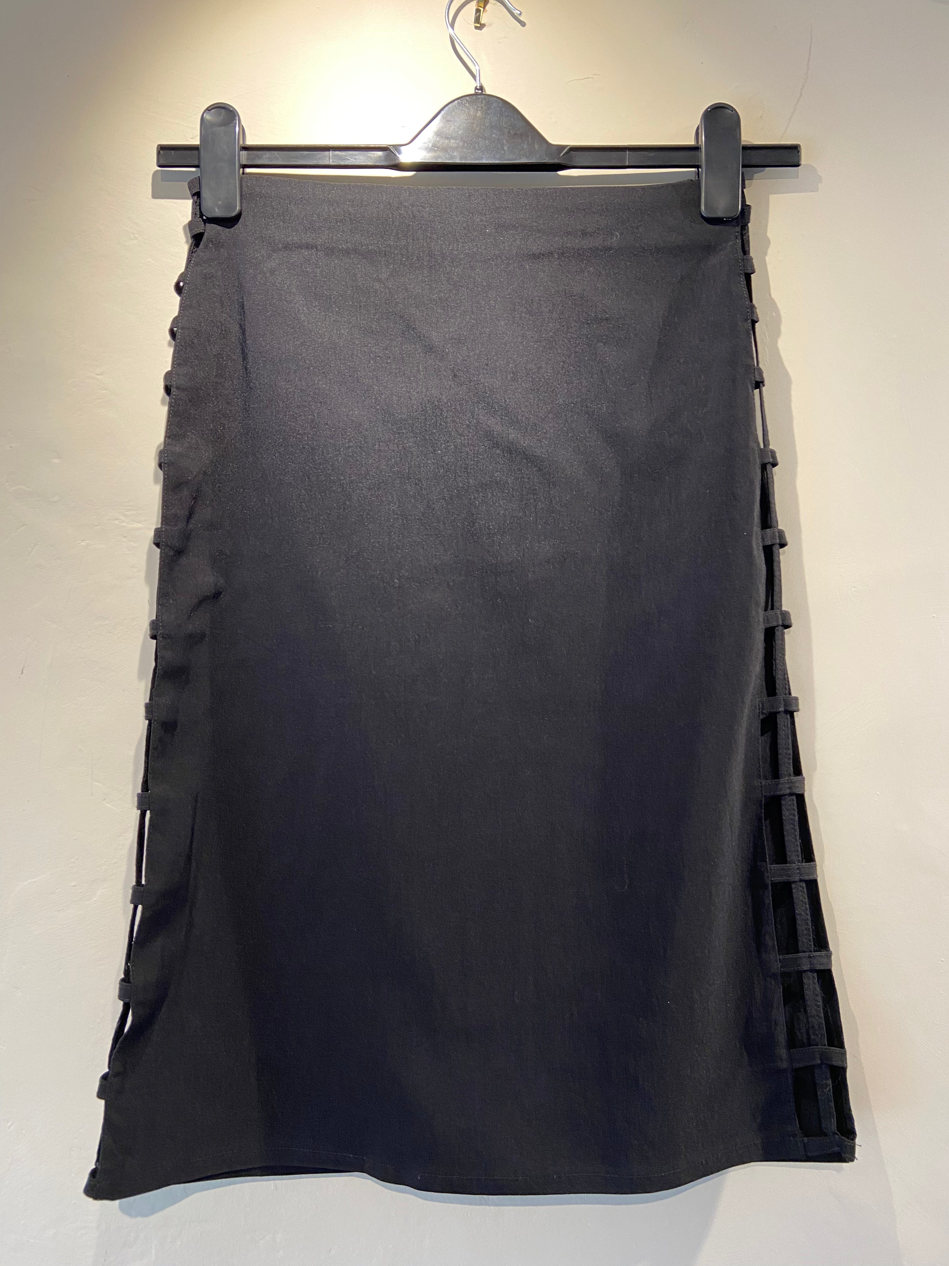 Pilot black midi skirt with cut out detail, size