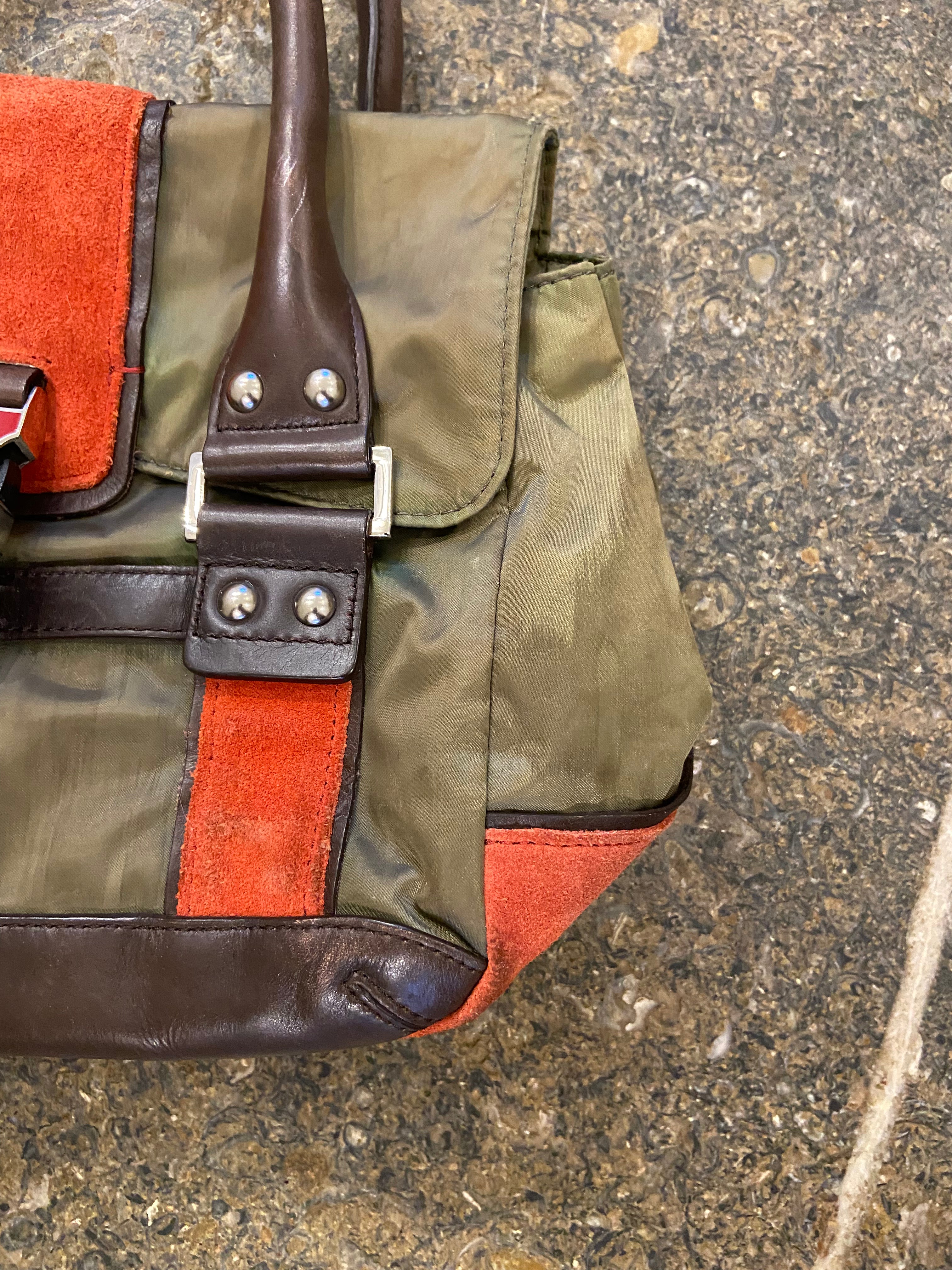 2000's DKNY Khaki Green, Orange, Brown Handbag