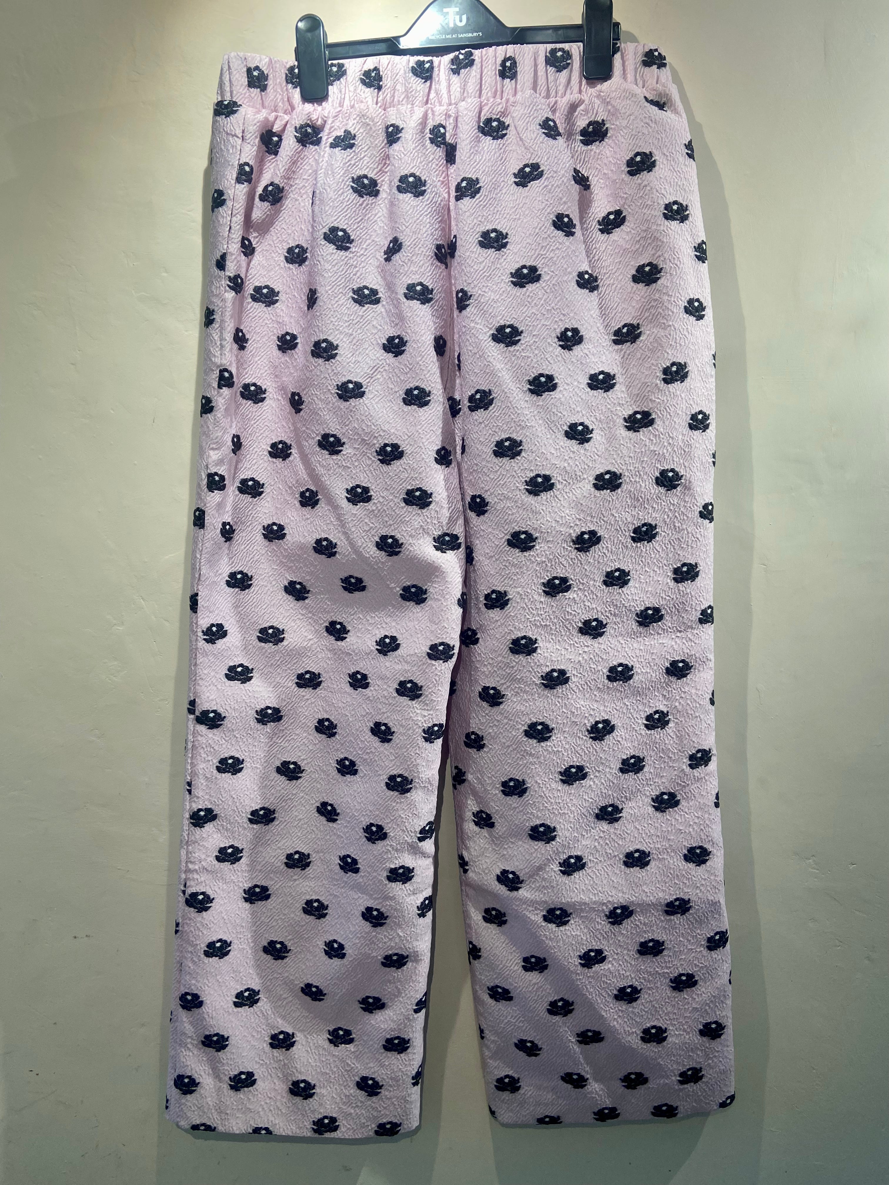 Stine Goya Pale Pink & Black floral print trousers (12-16)