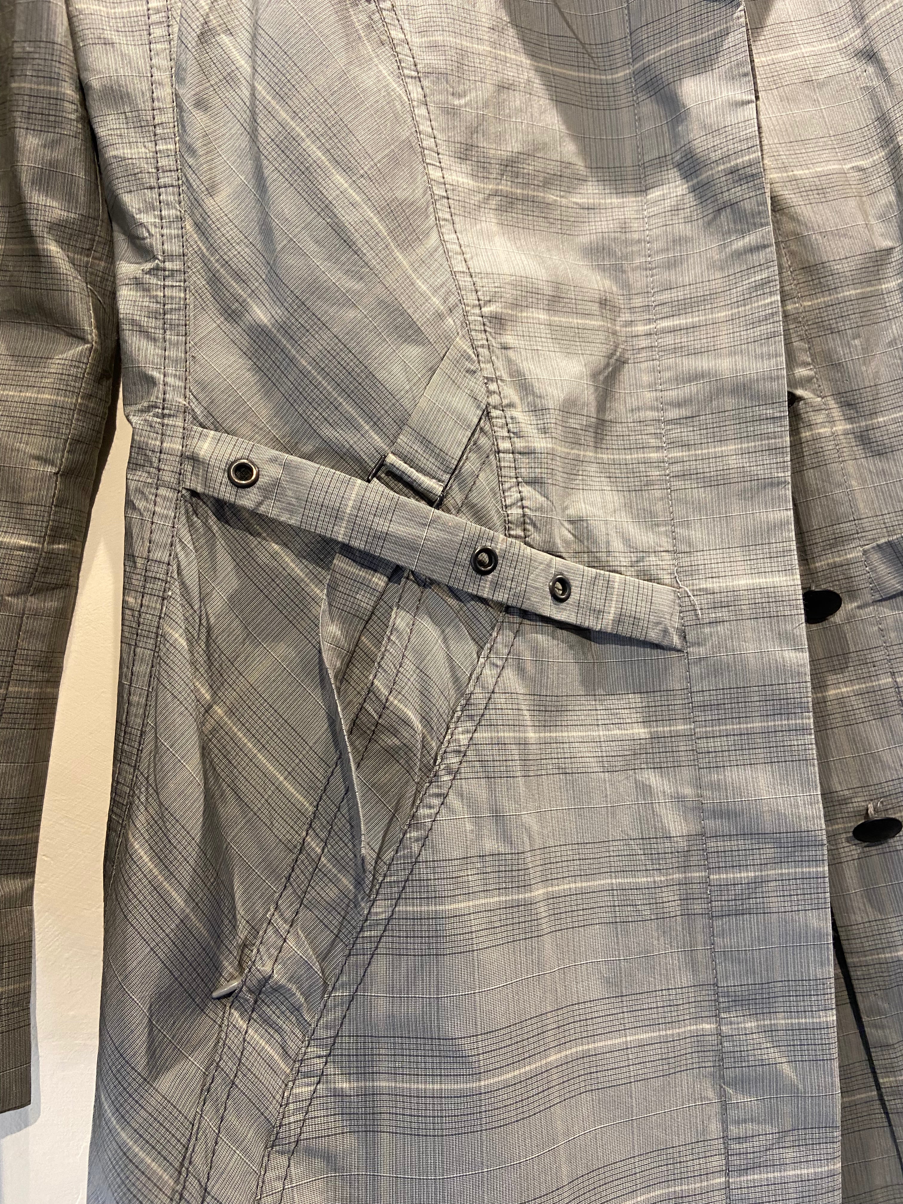 Vintage Grey Checked Mac Coat with strap & ruching, size 12-16