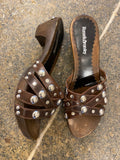 Russel & Bromley Brown Mule heels with silver studs (5.5-6)