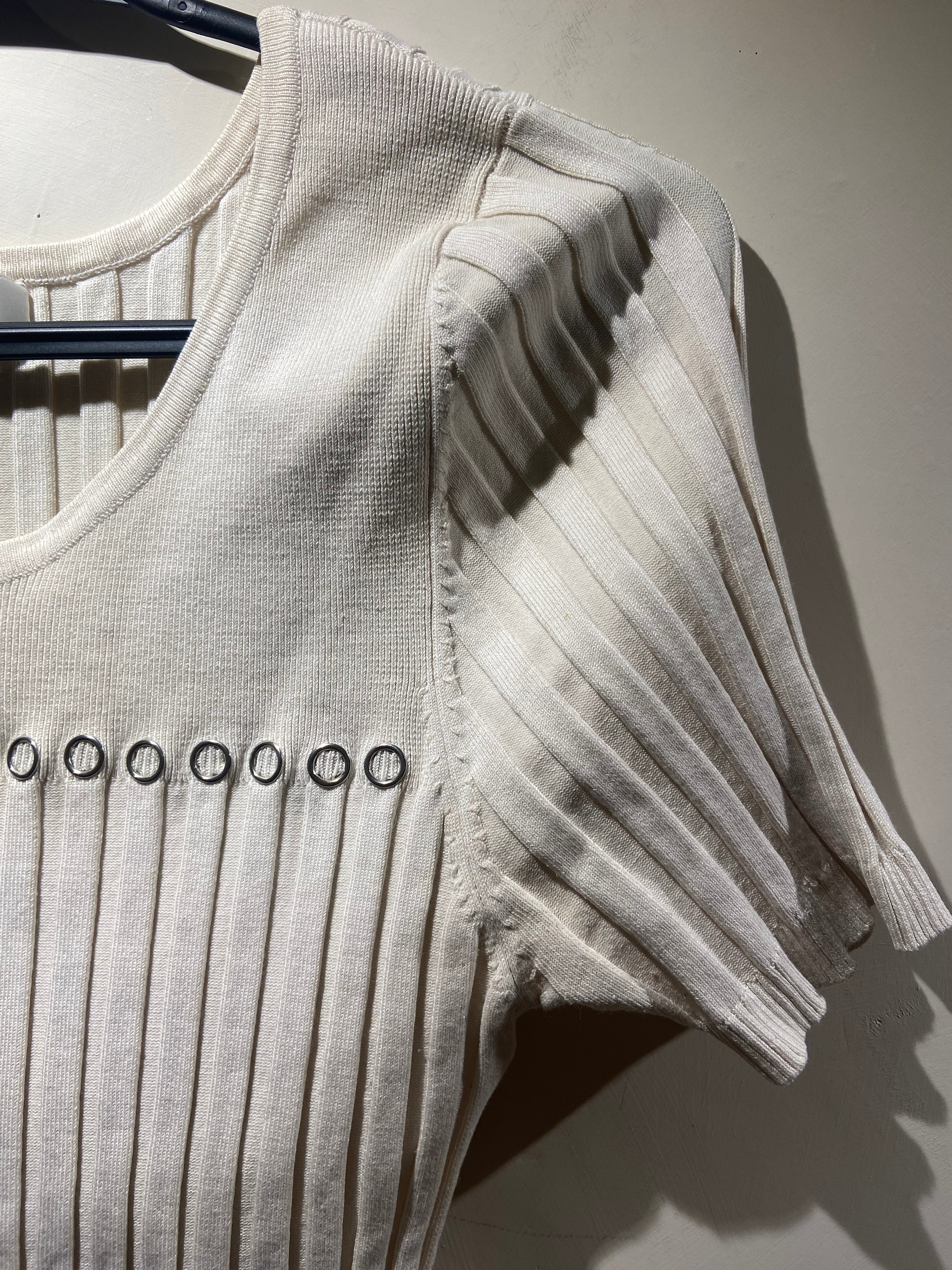 2000's Rose Nacre cream silk cotton mix knit top with eyelets (XL)