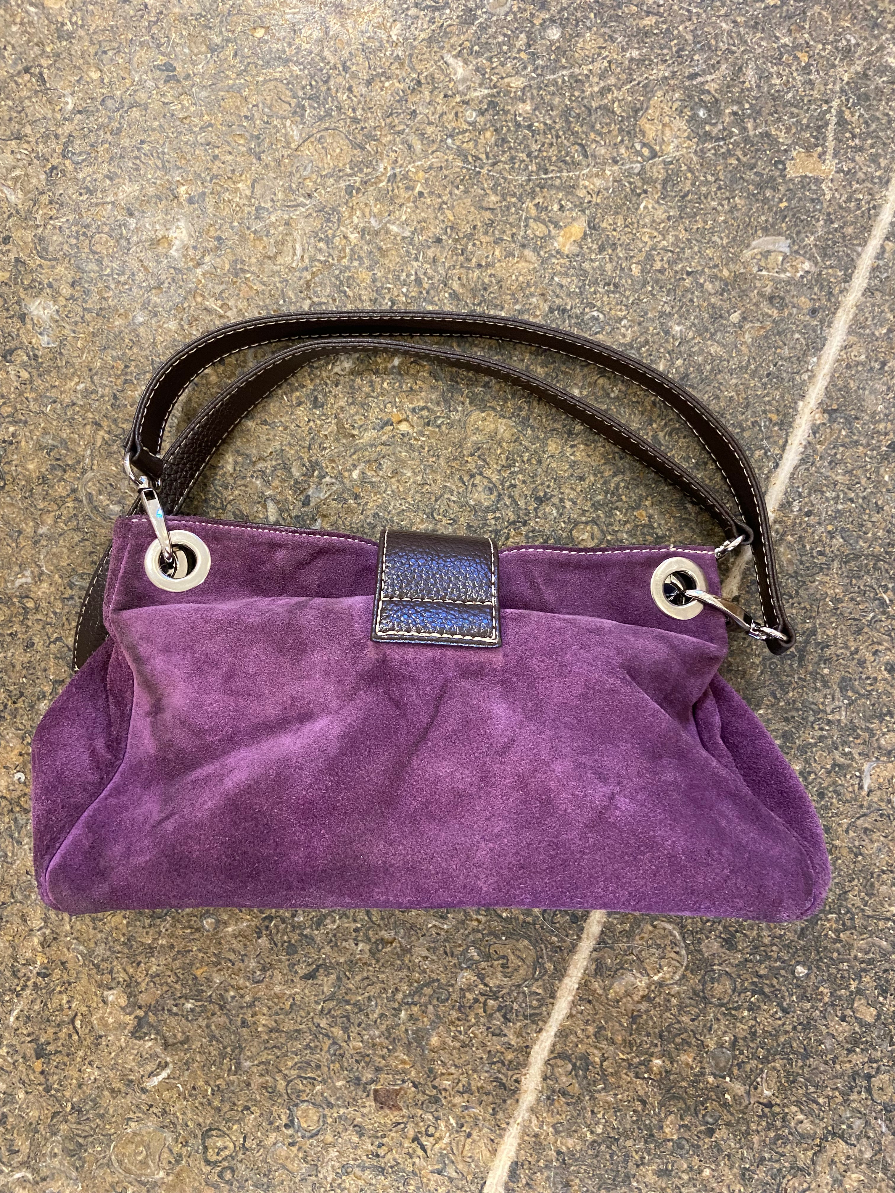 Purple and Brown faux suede & leather handbag