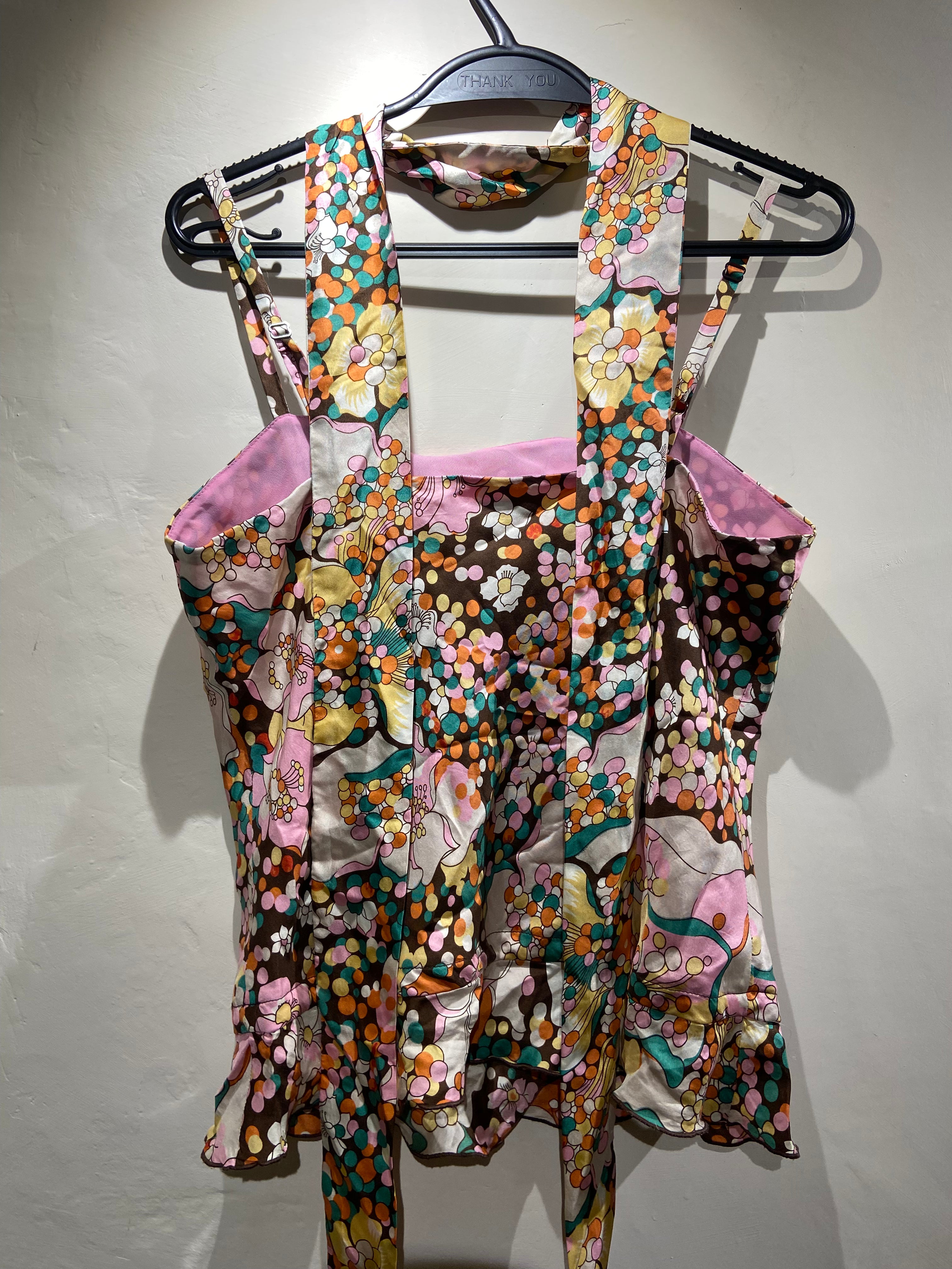 Coast Silk Pink and Brown multi colour ruffle camisole top (12-14)