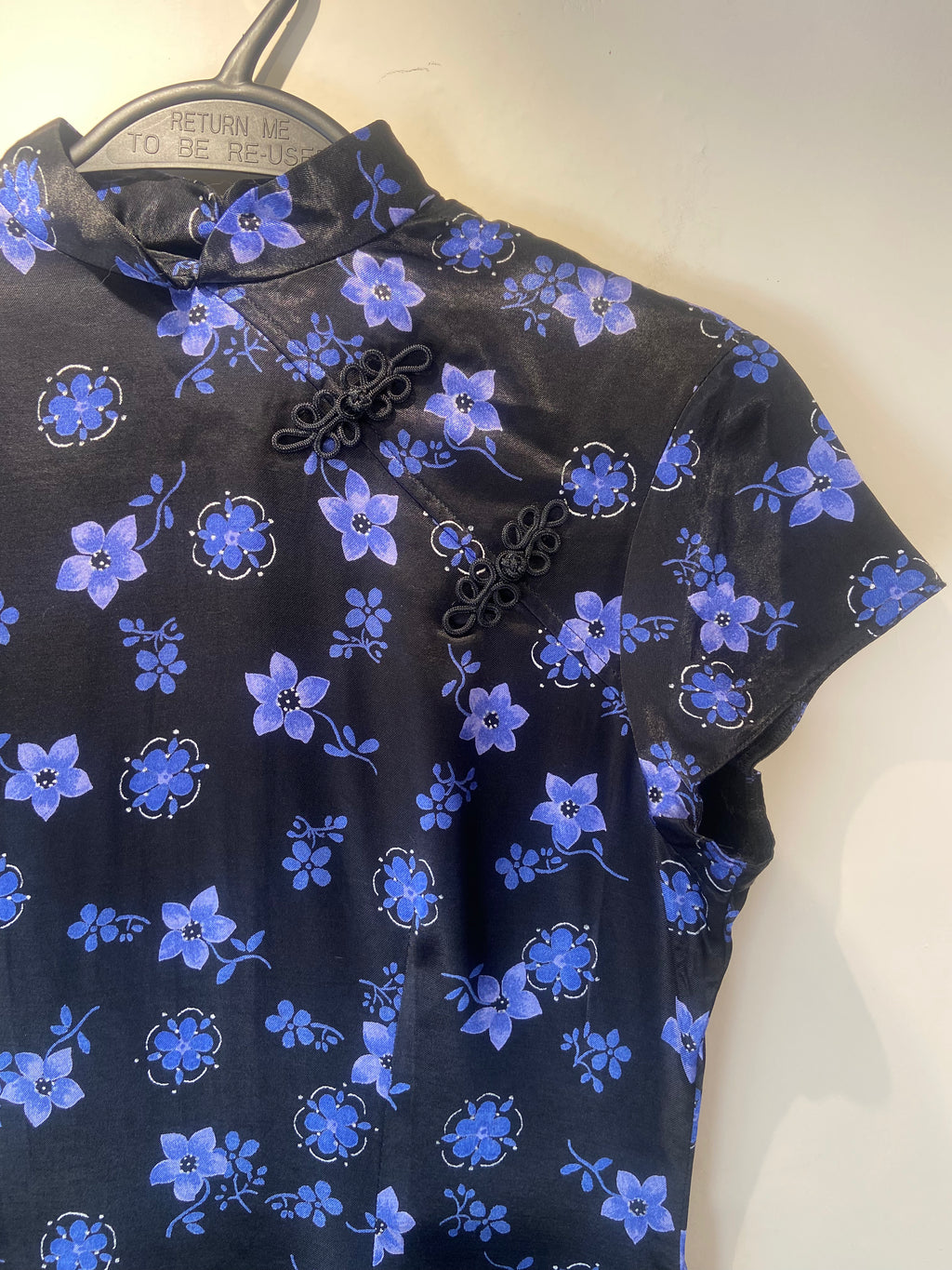 Etam black and blue floral high neck mini dress (8-10)