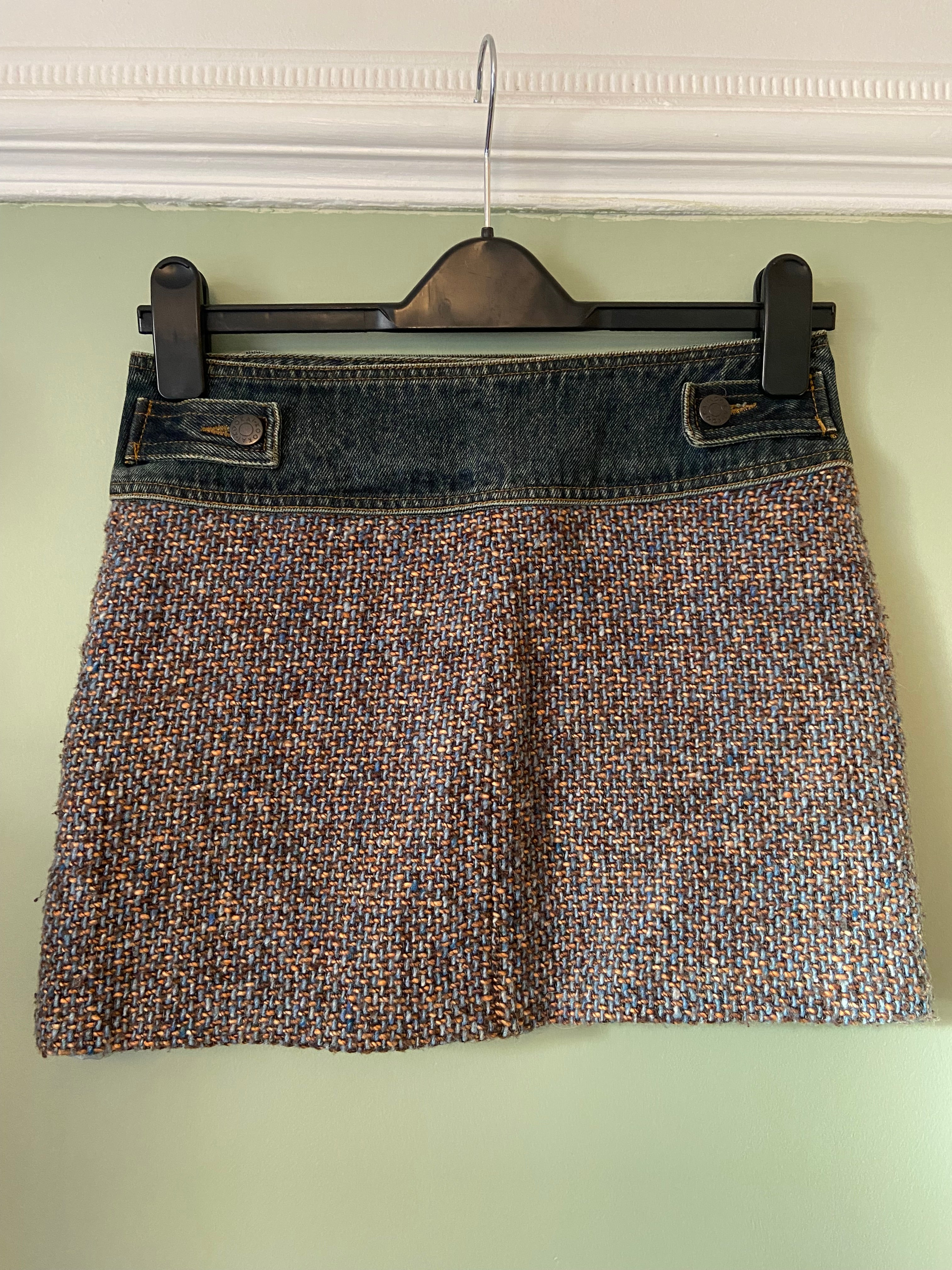 2000s Kookai wool mix tweed & denim mini skirt, size 6