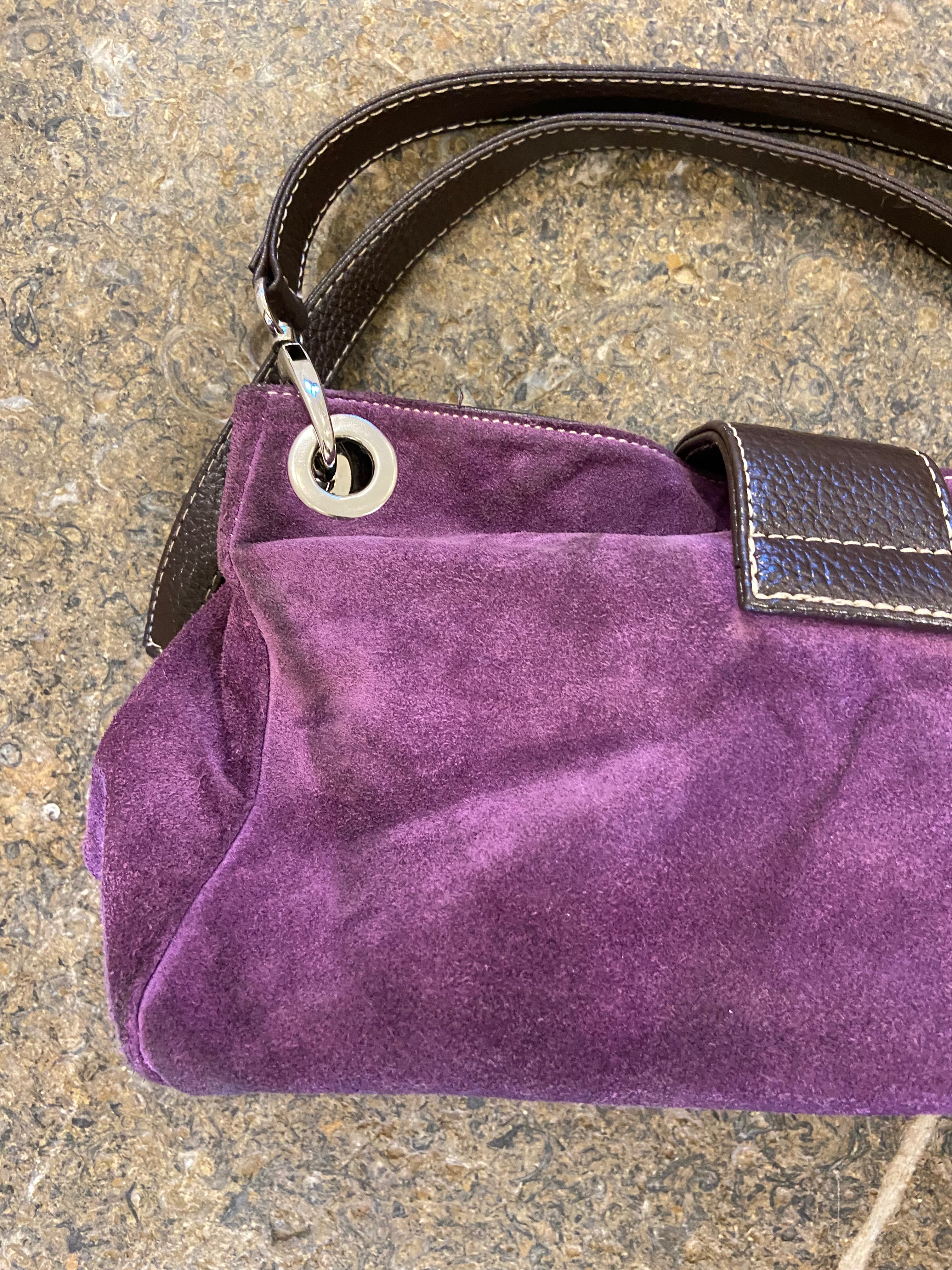 Purple and Brown faux suede & leather handbag