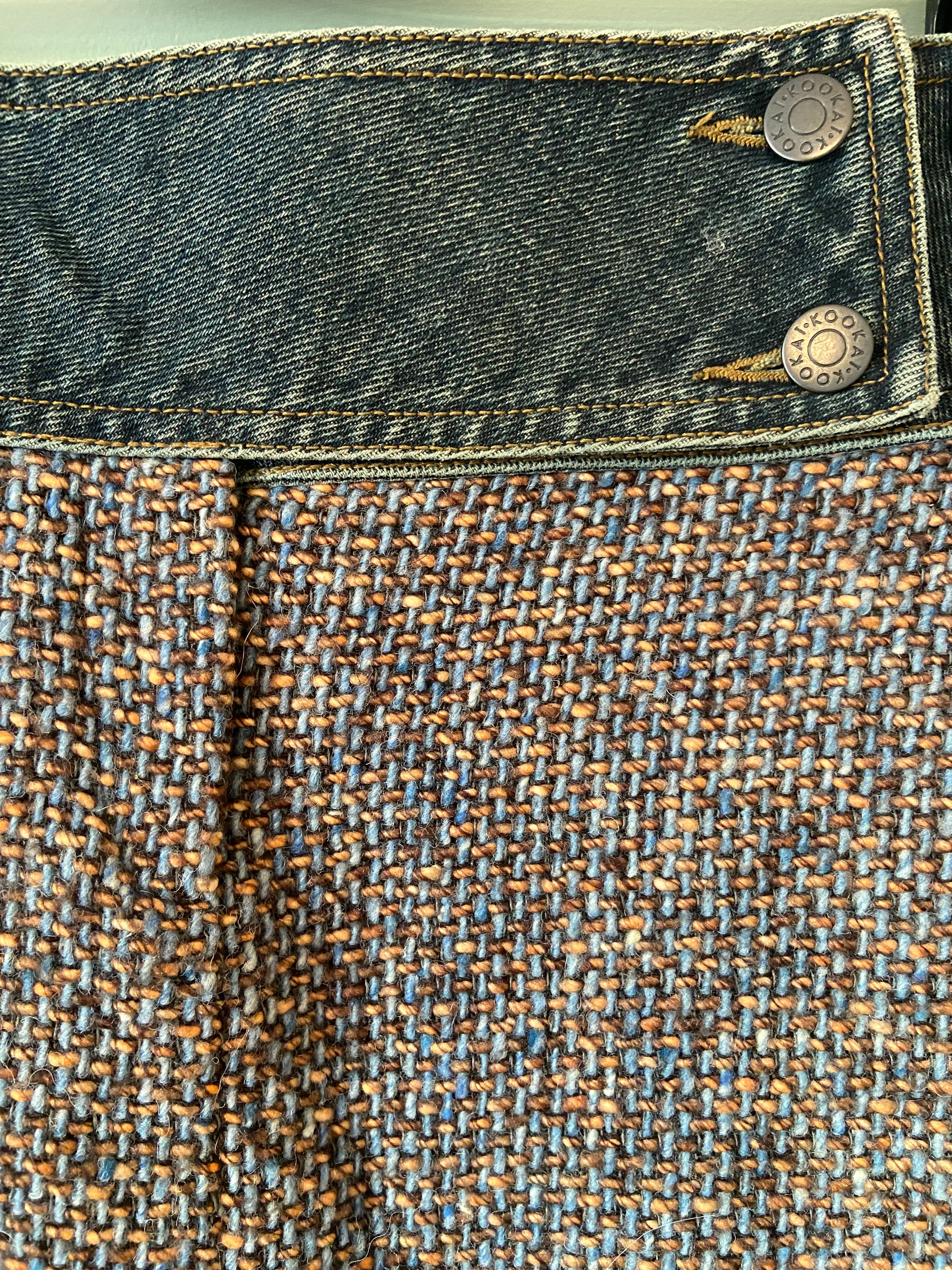2000s Kookai wool mix tweed & denim mini skirt, size 6