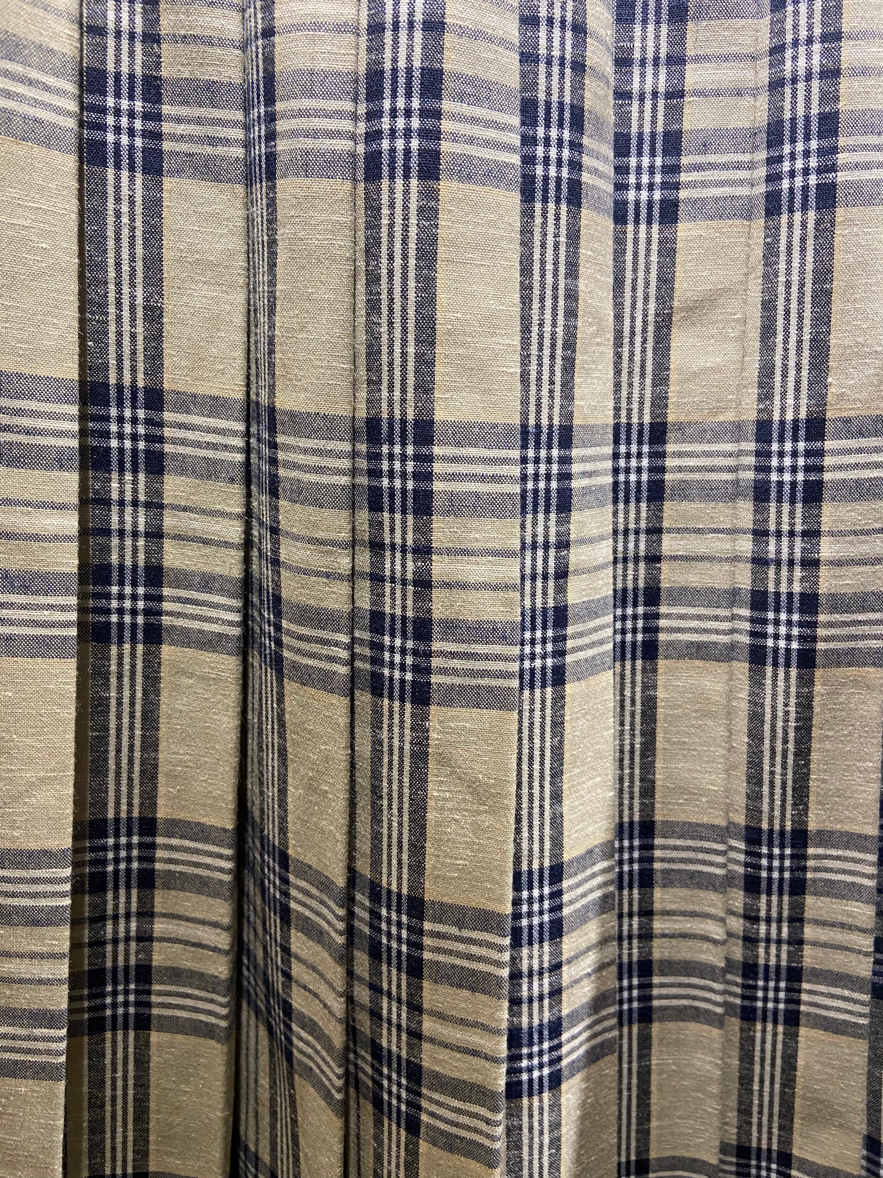 Beige, blue and black checked pleated midi skirt (6-8)