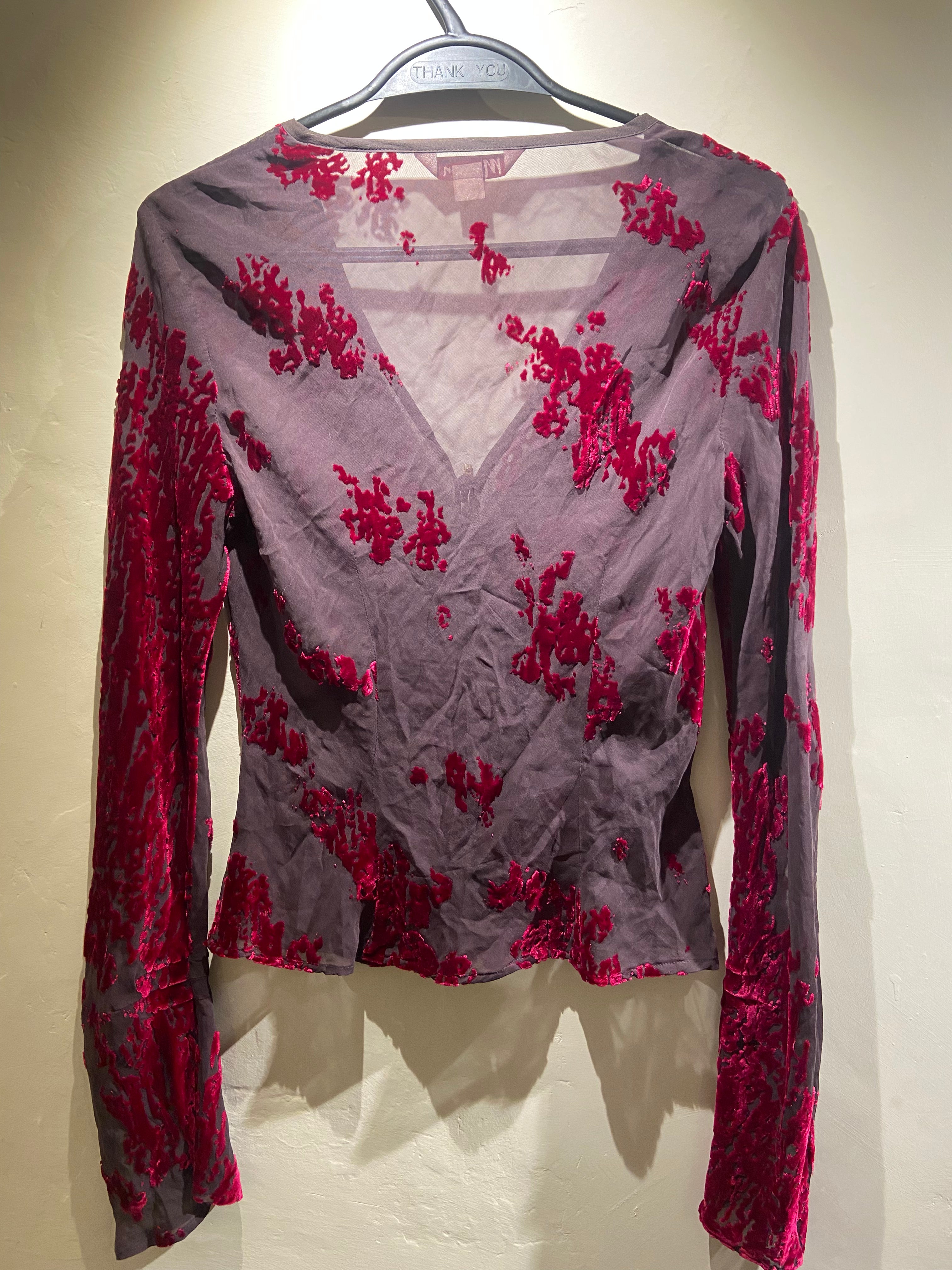 Monsoon Brown and Burgundy velvet mix abstract print blouse (10-12)