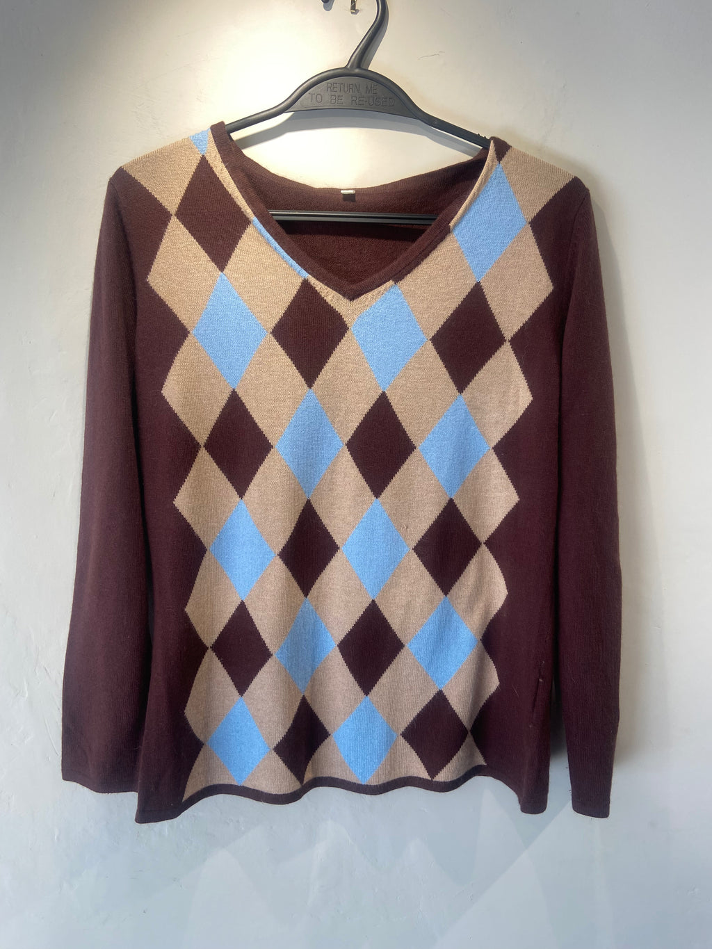 Brown, Blue and Beige Argyle Print jumper (8-10)