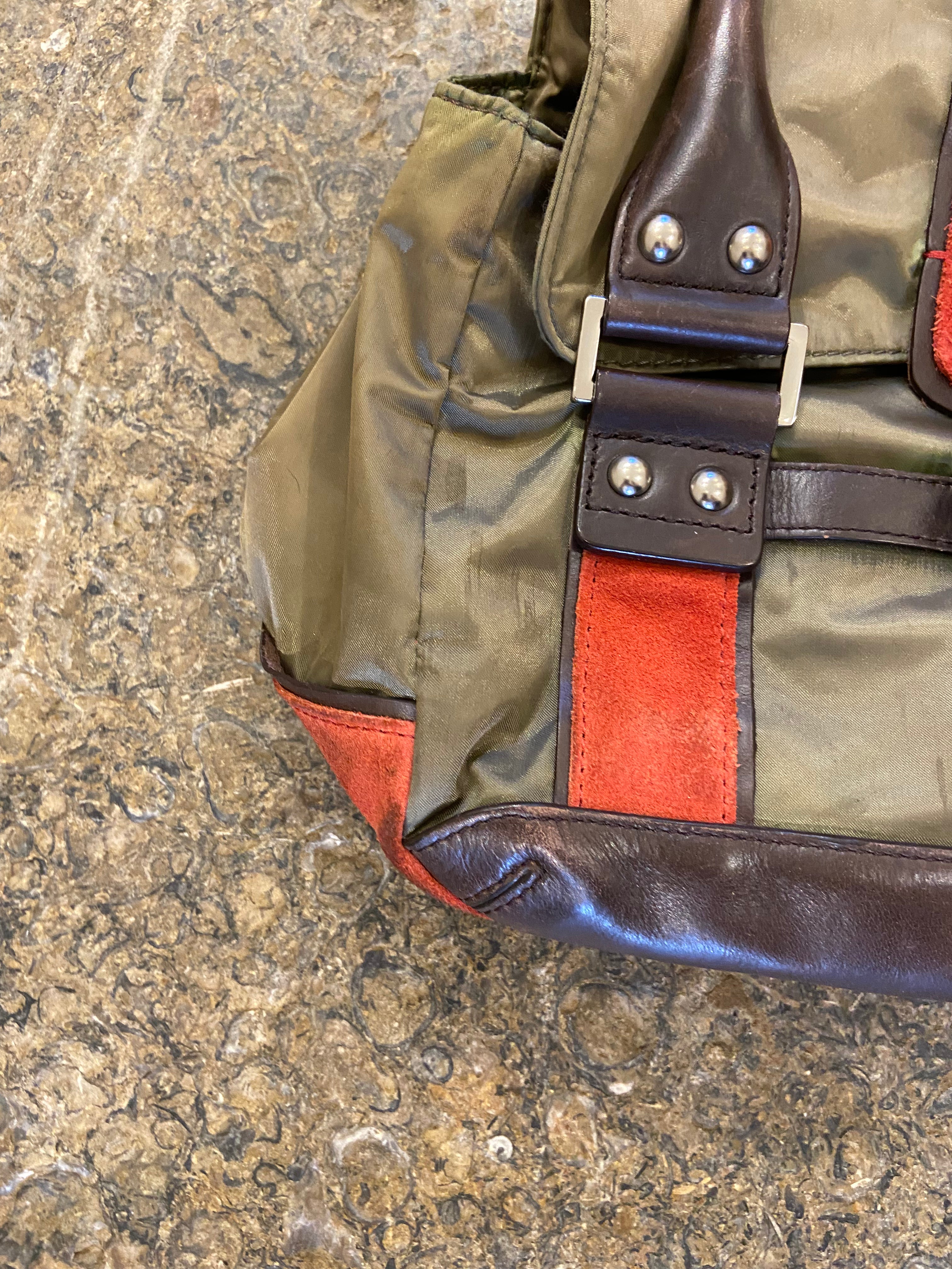 2000's DKNY Khaki Green, Orange, Brown Handbag