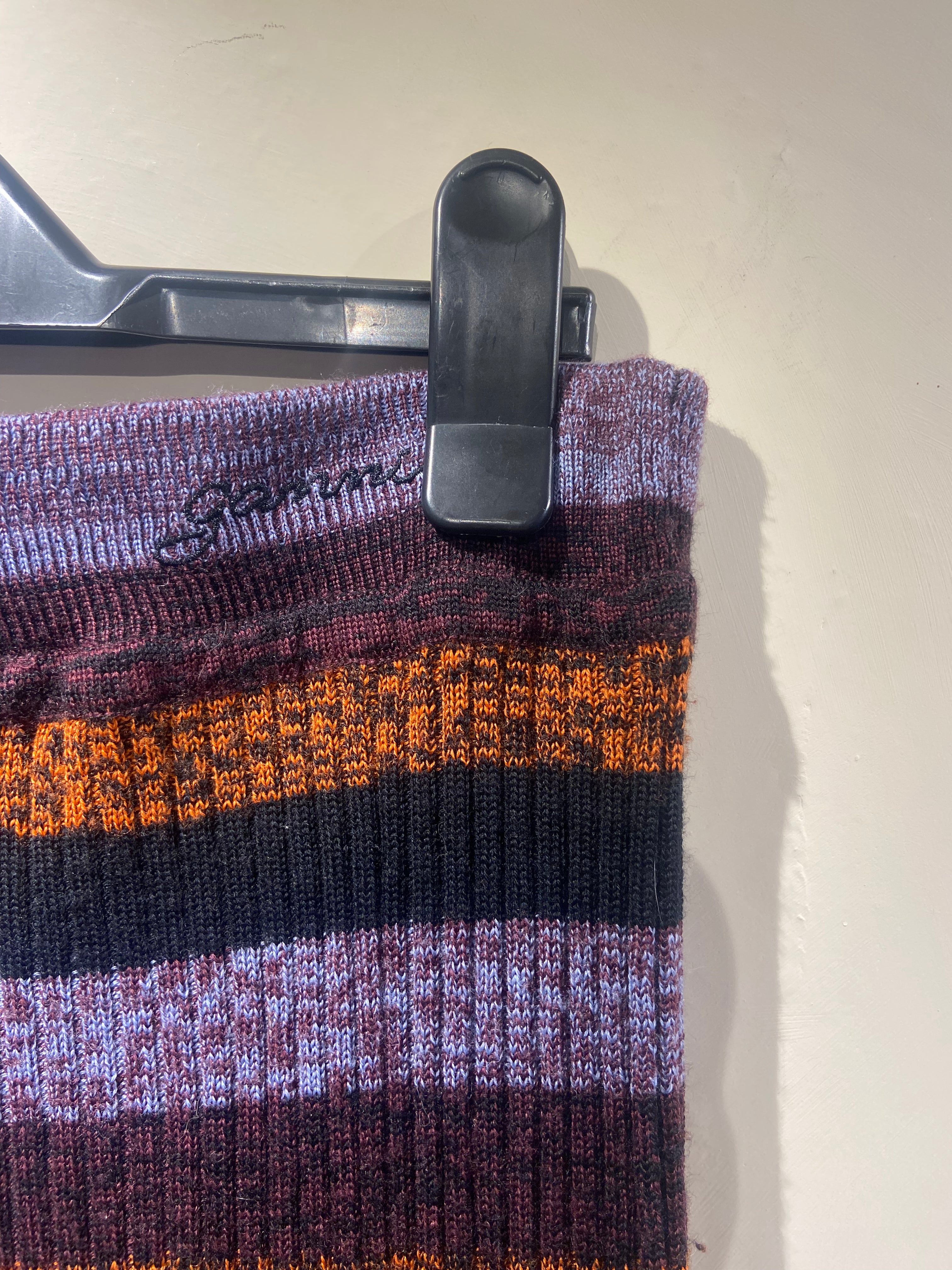 Ganni Merino Wool purple black and orange melange stripe midi skirt (10)