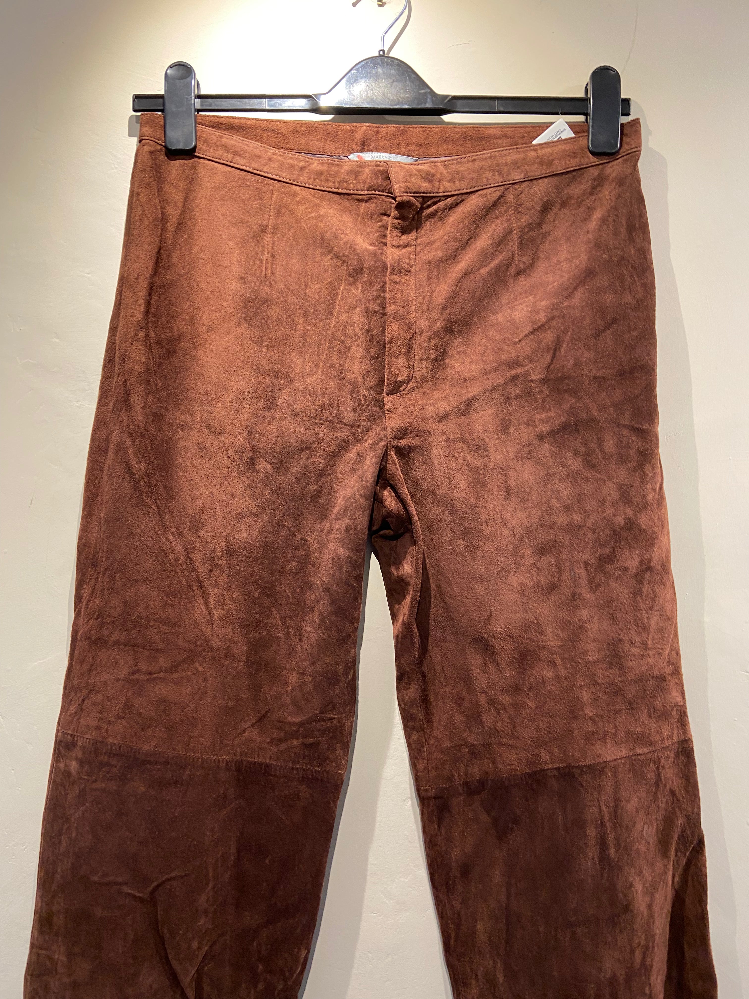 90s/2000/s M&S Brown Suede Straight Leg Trousers, size 10-12