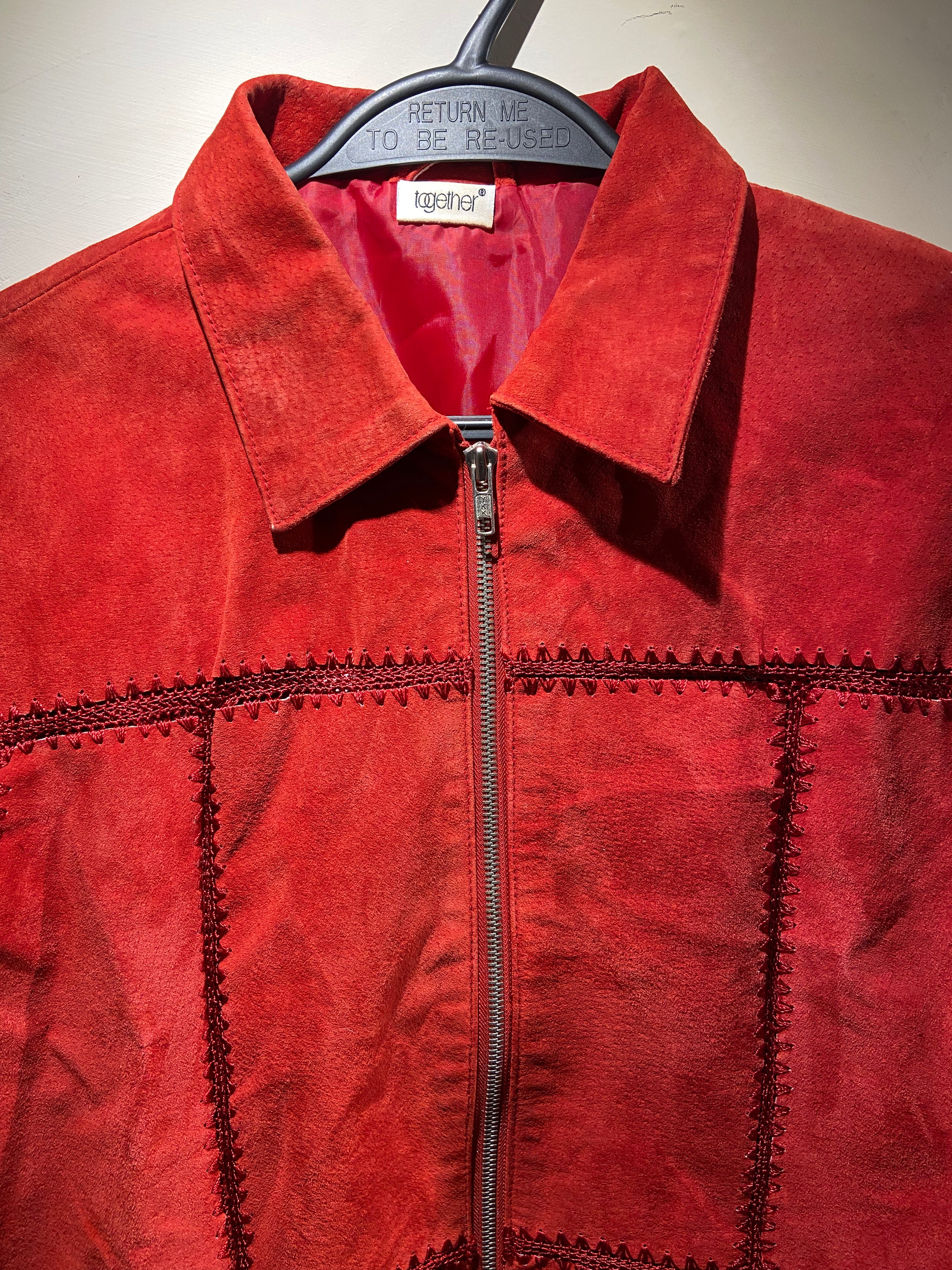 Together red suede and crochet detail jacket (8-12)