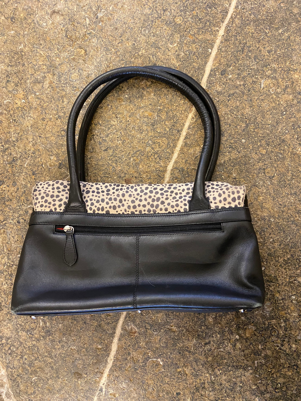 Black leather and Animal Print Handbag