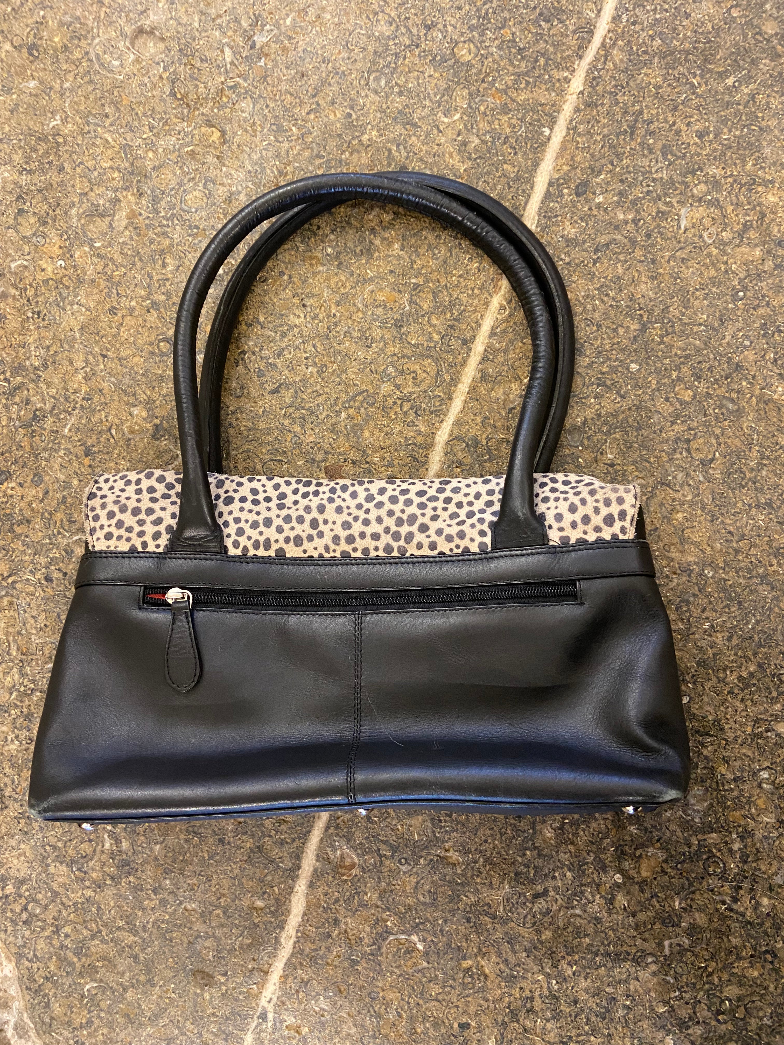 Black leather and Animal Print Handbag