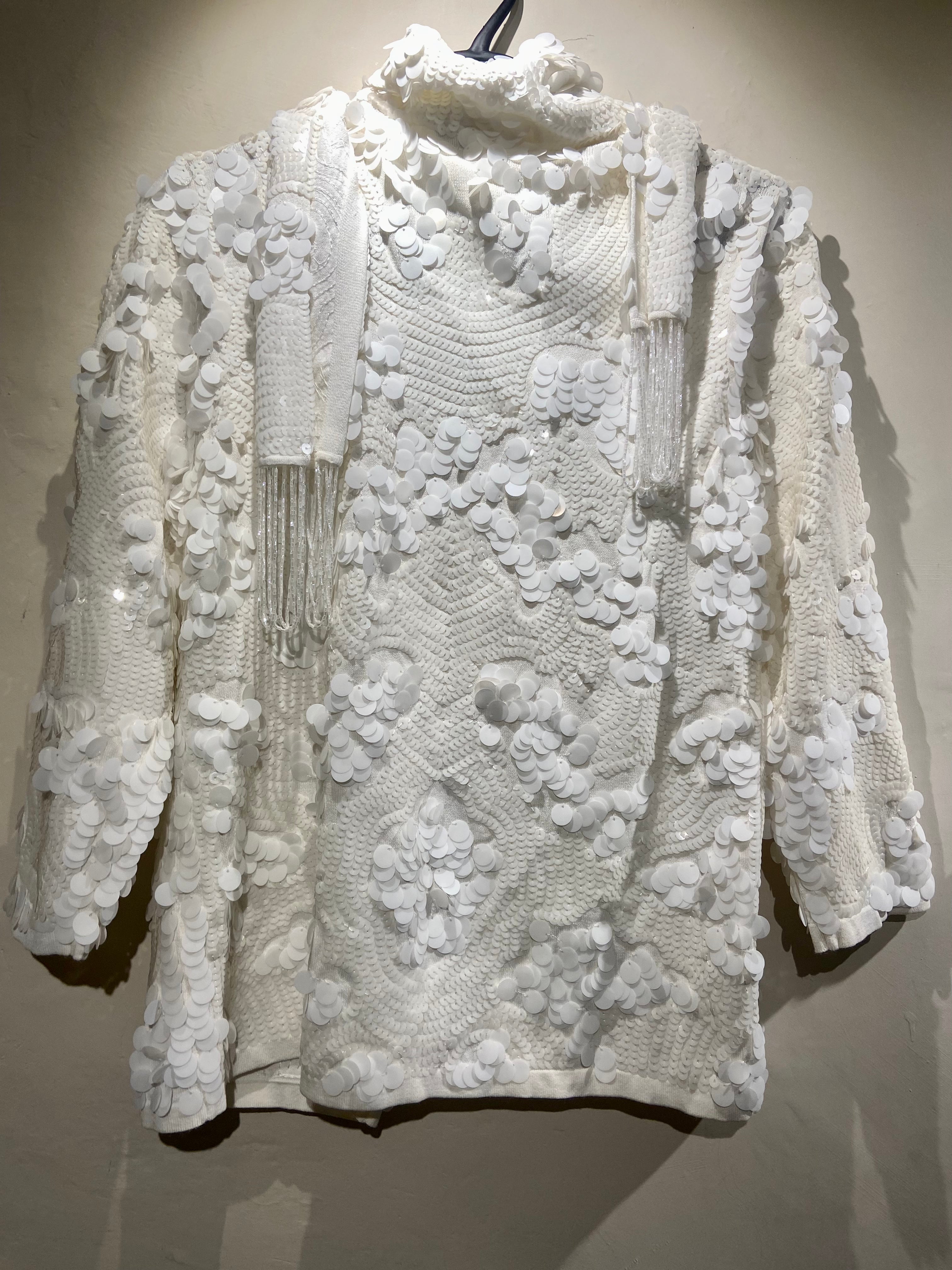 Viyella White embroidered and beaded evening jacket with scarf (10-12)