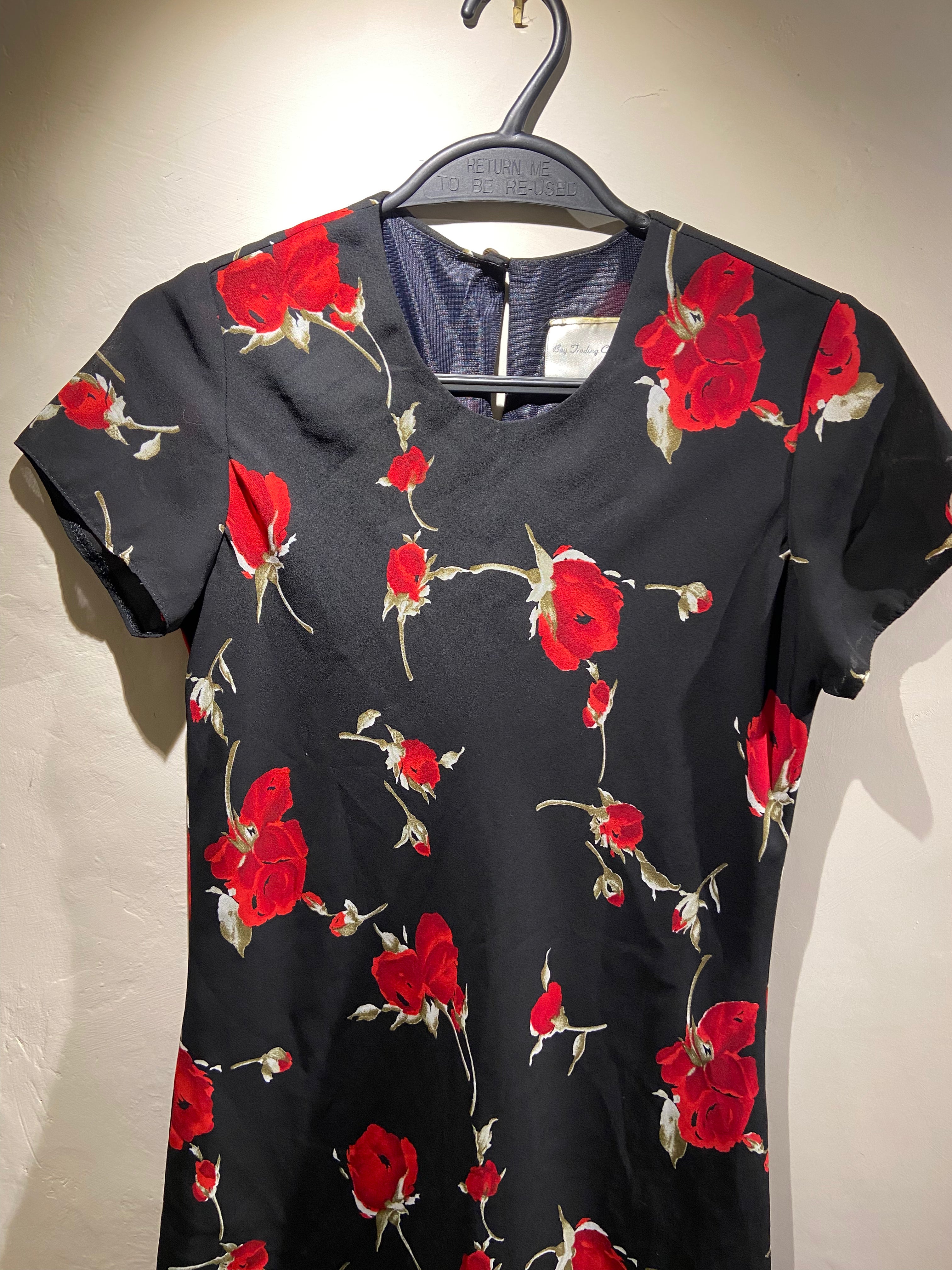 90's Bay Trading black and red floral mini dress (8)