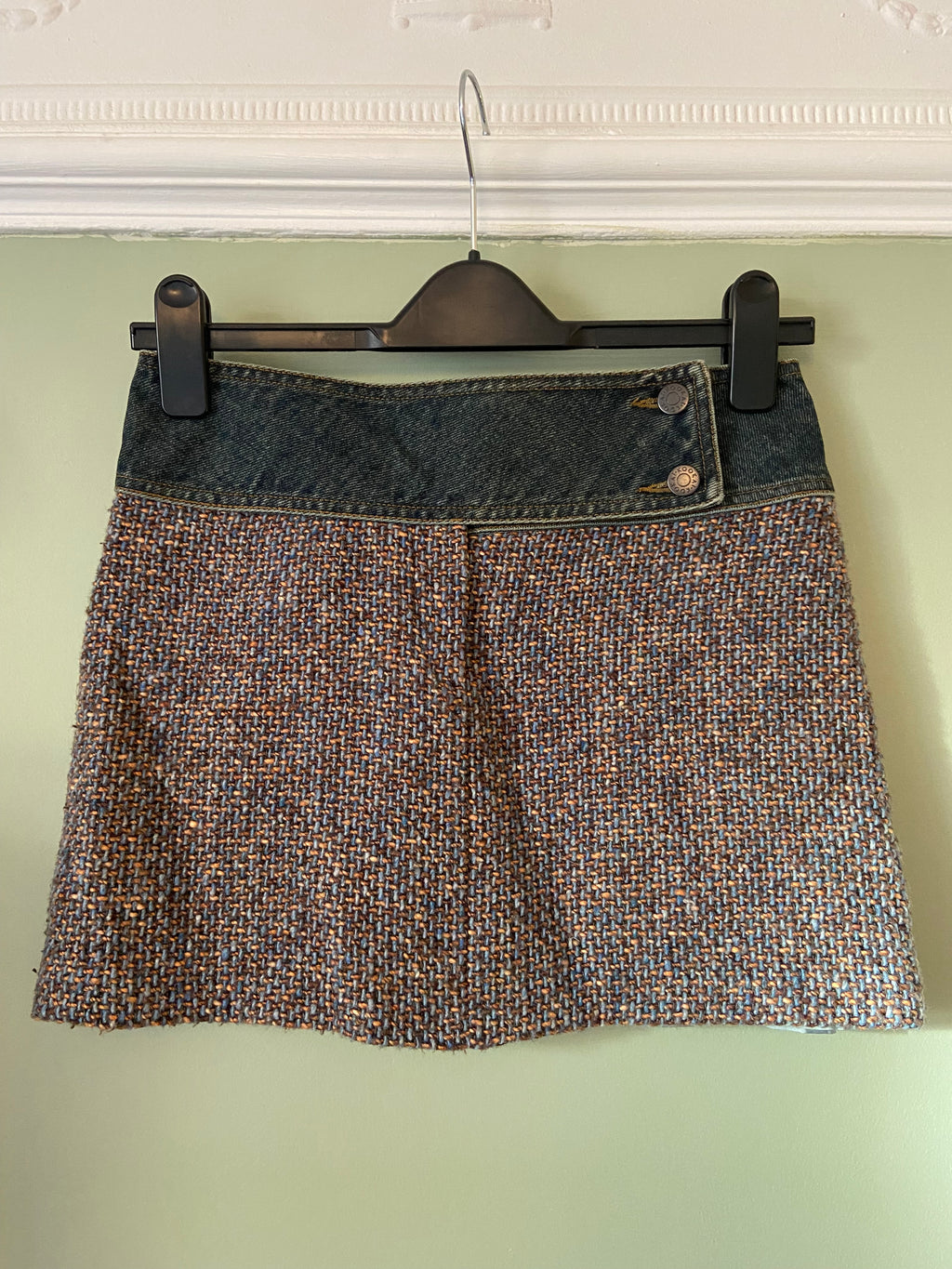 2000s Kookai wool mix tweed & denim mini skirt, size 6
