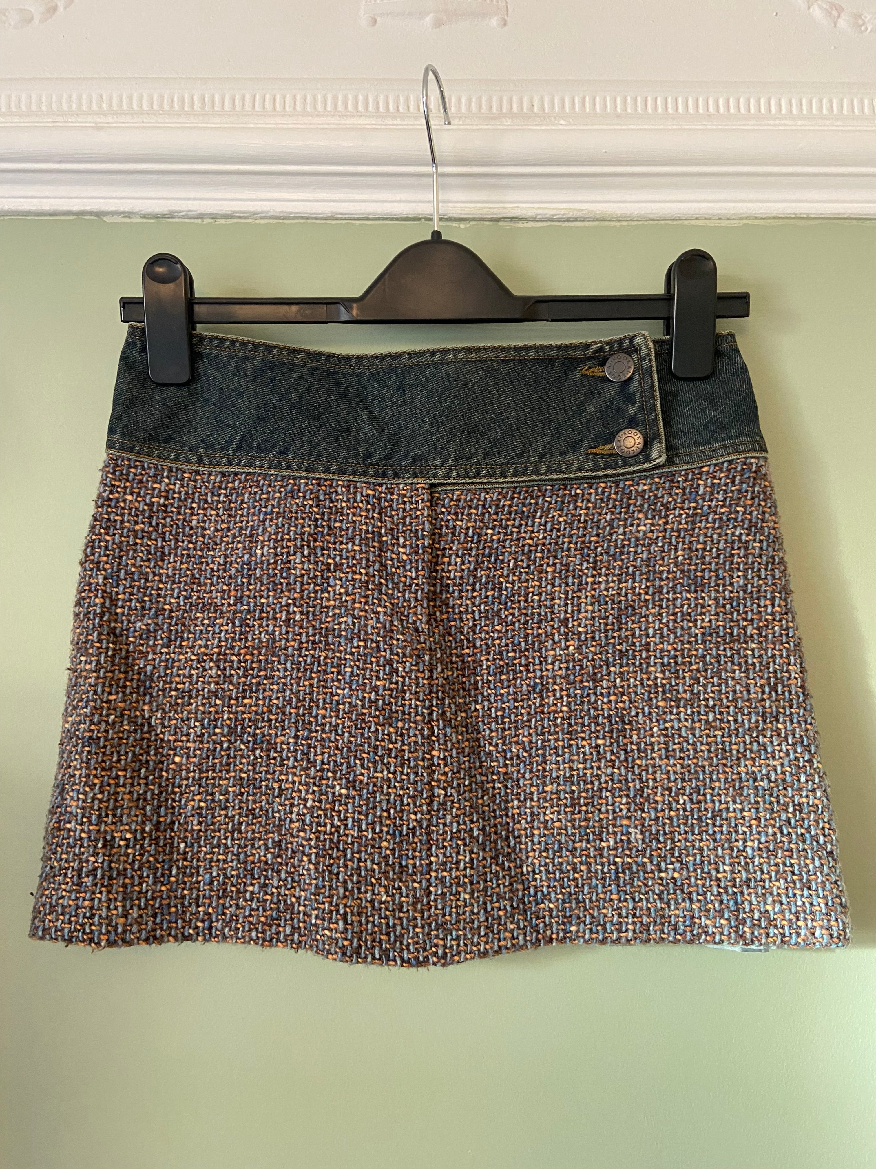 2000s Kookai wool mix tweed & denim mini skirt, size 6