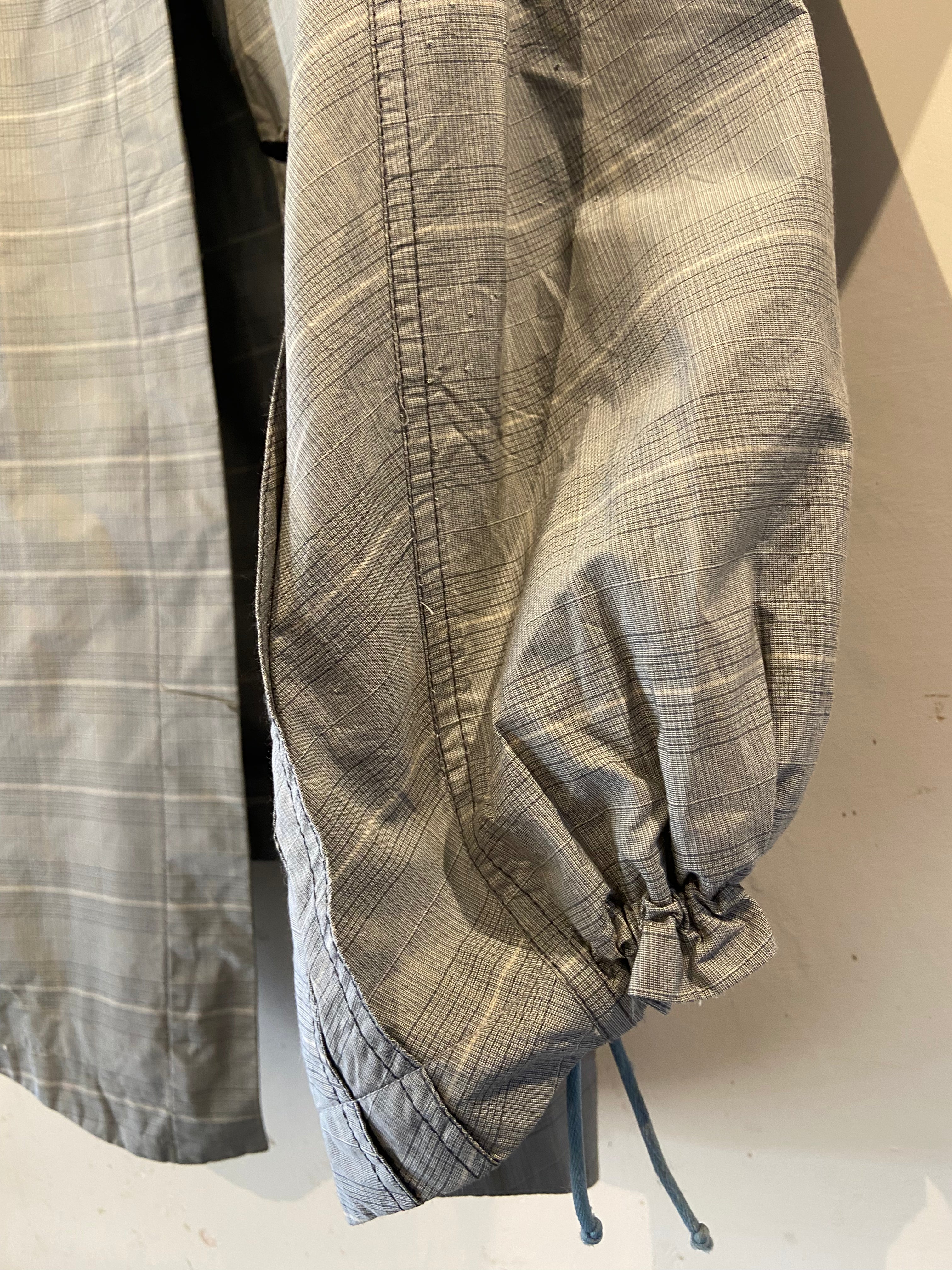 Vintage Grey Checked Mac Coat with strap & ruching, size 12-16