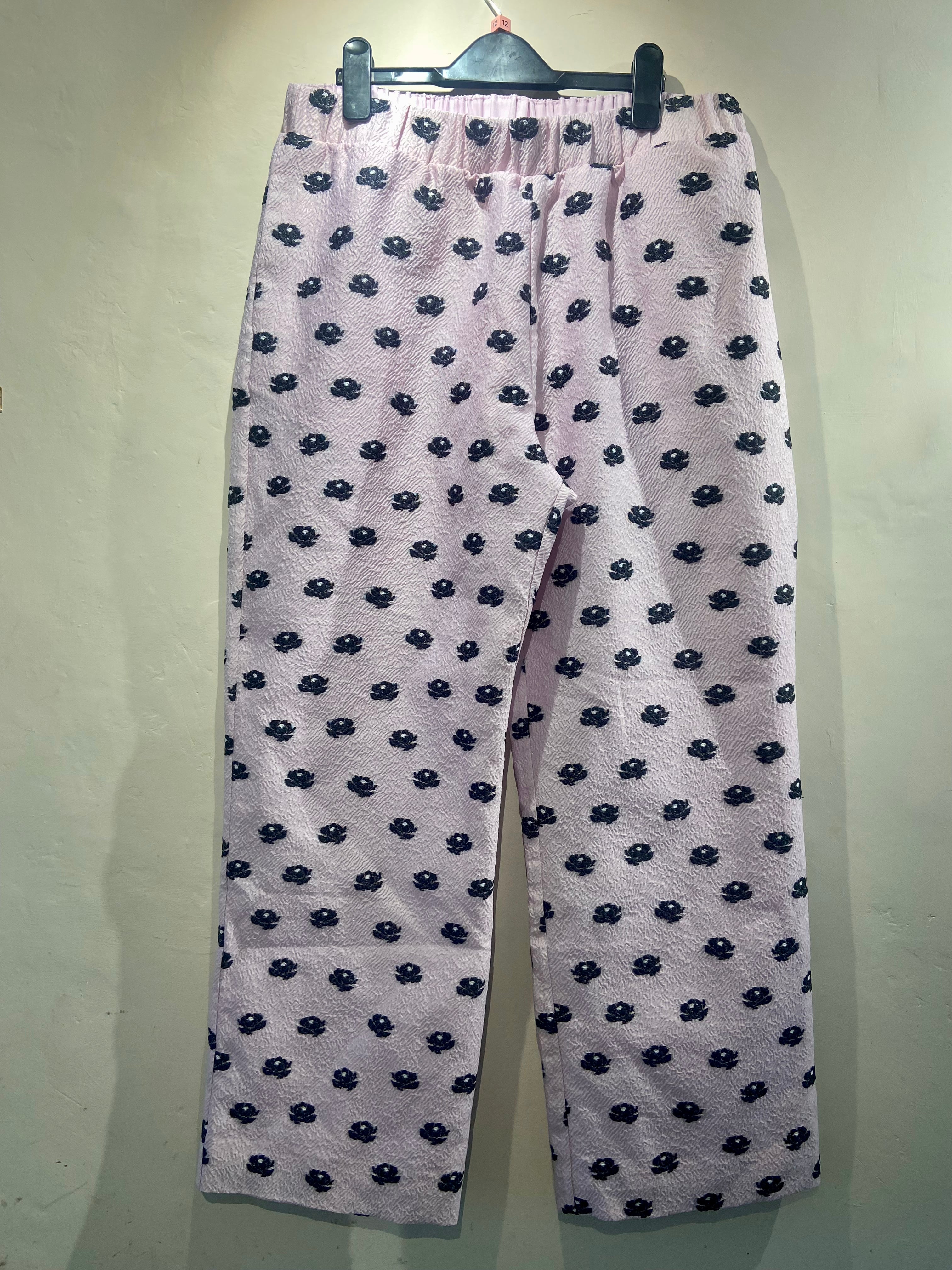 Stine Goya Pale Pink & Black floral print trousers (12-16)