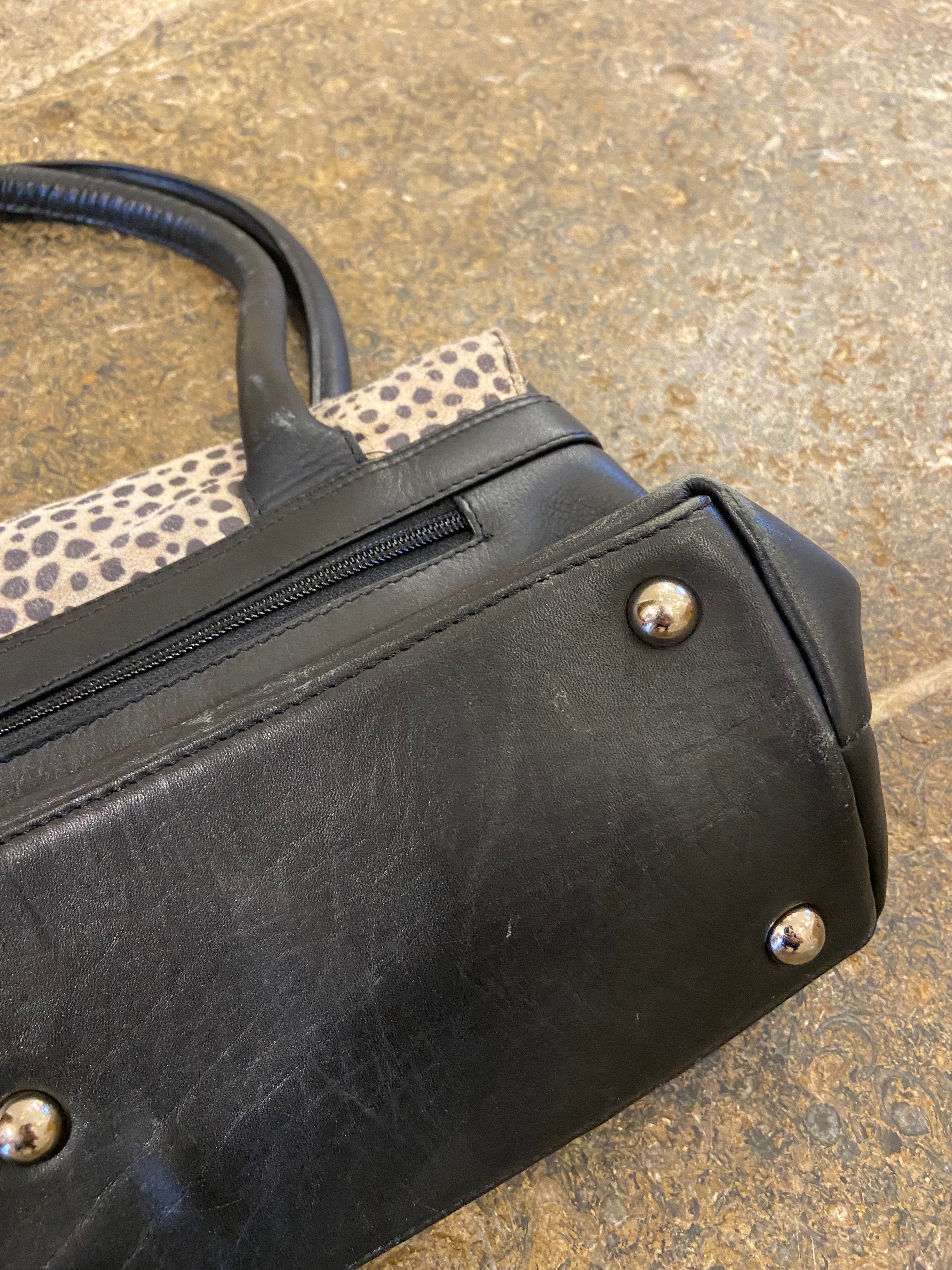 Black leather and Animal Print Handbag