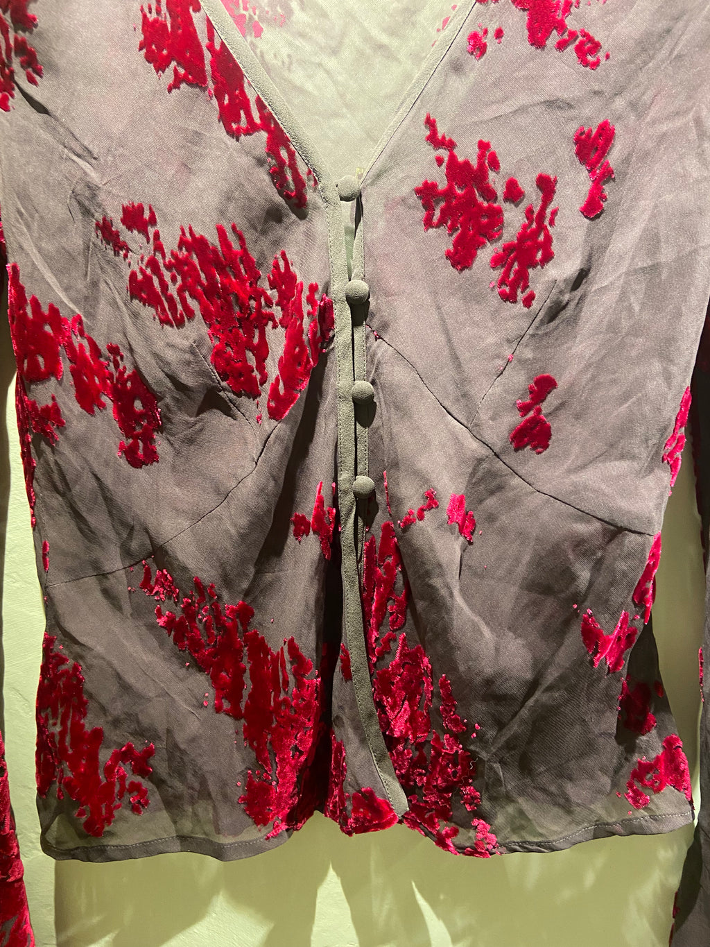 Monsoon Brown and Burgundy velvet mix abstract print blouse (10-12)