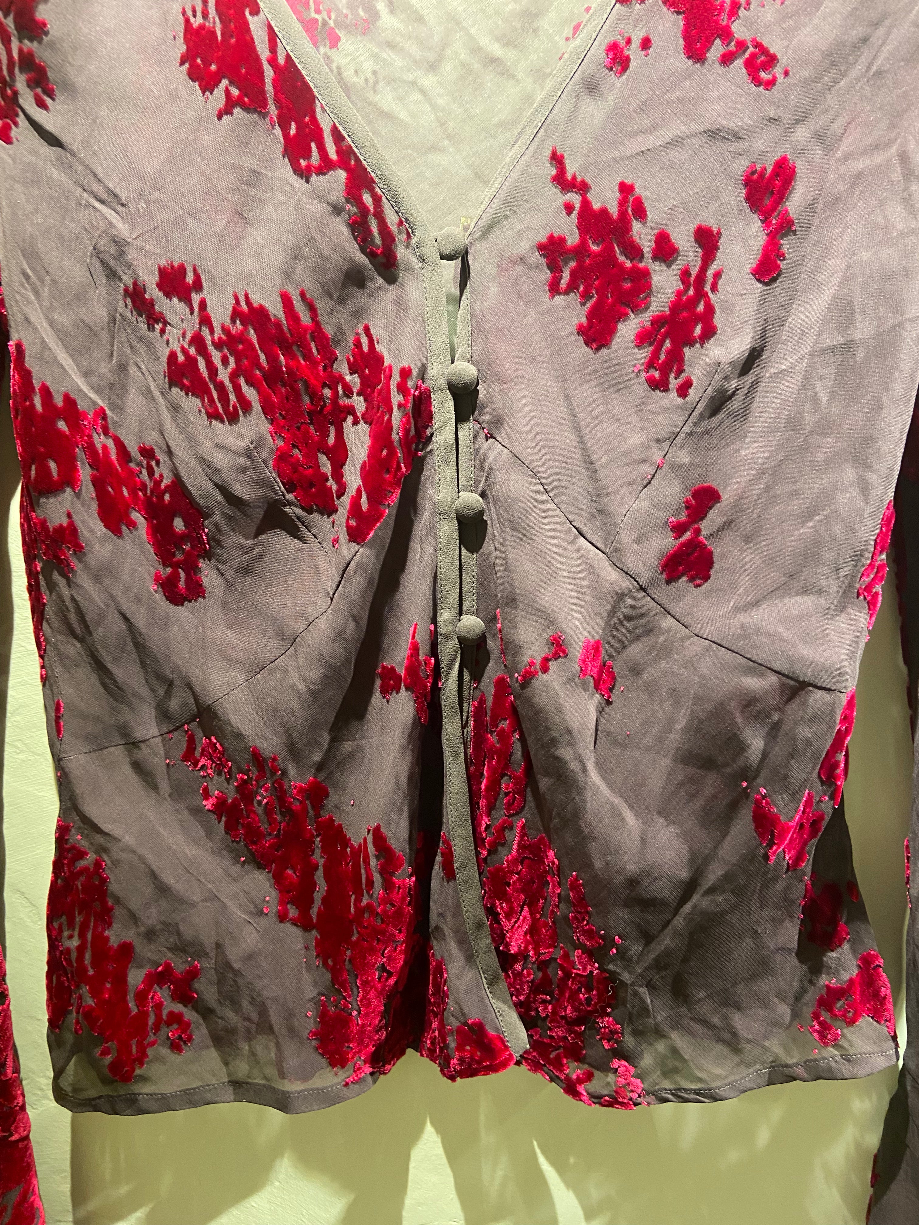 Monsoon Brown and Burgundy velvet mix abstract print blouse (10-12)