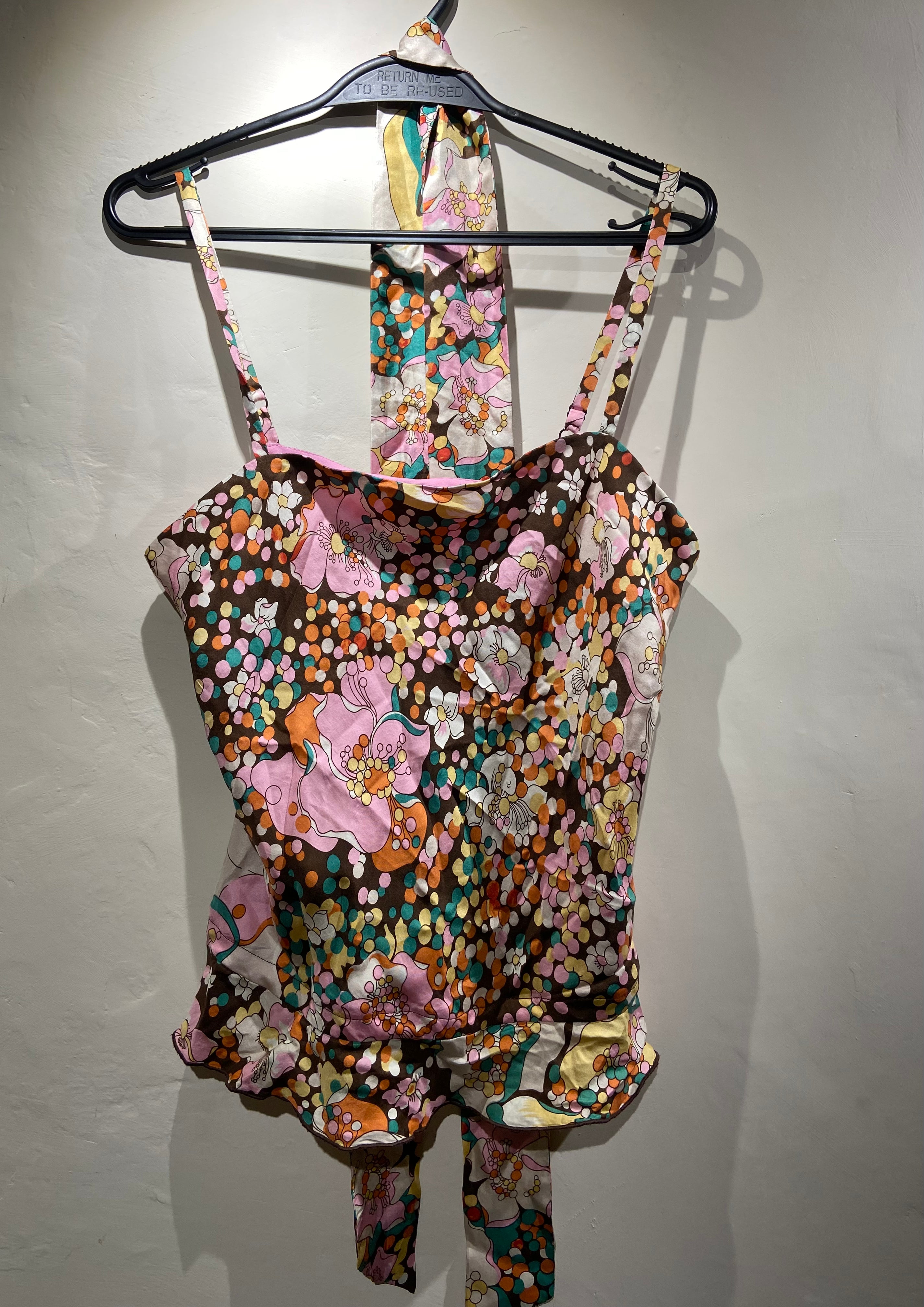 Coast Silk Pink and Brown multi colour ruffle camisole top (12-14)