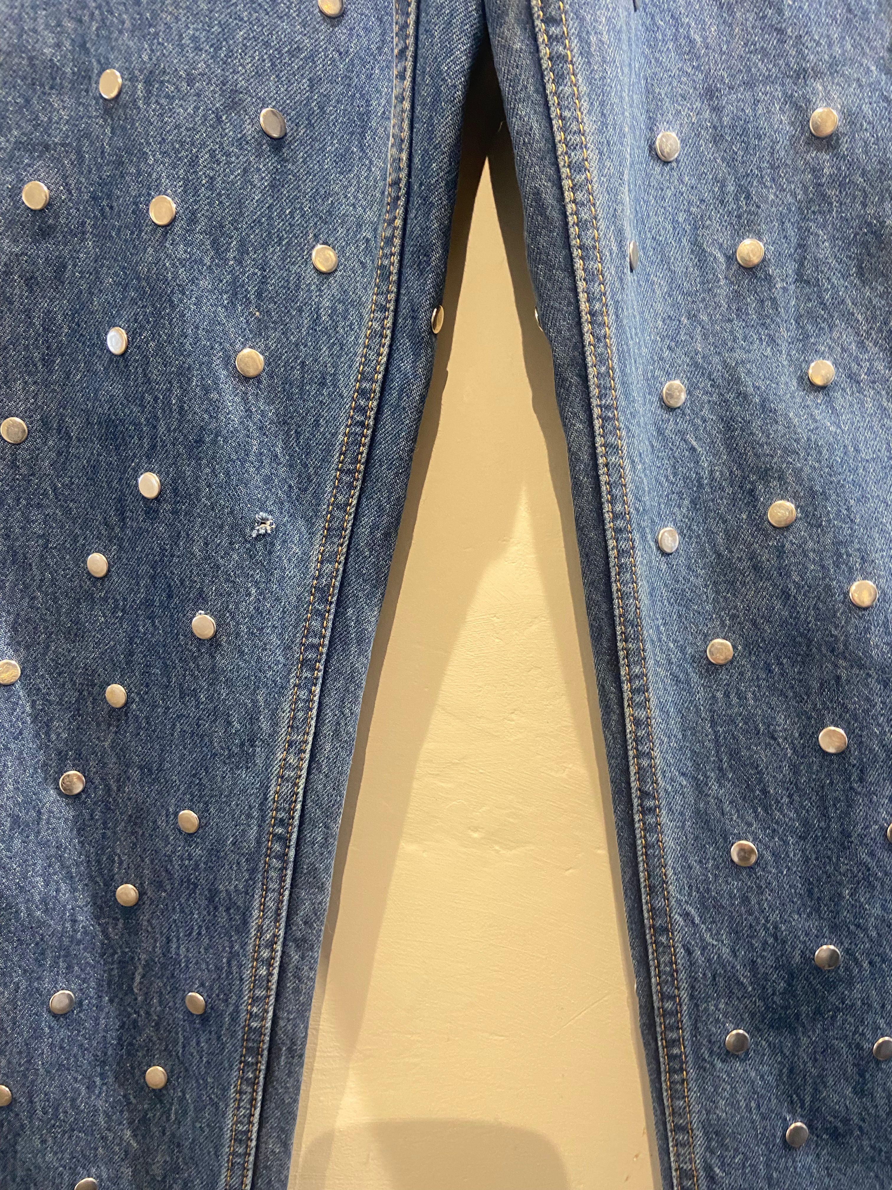 Ganni Blue tapered straight leg jeans with silver stud detail (12)