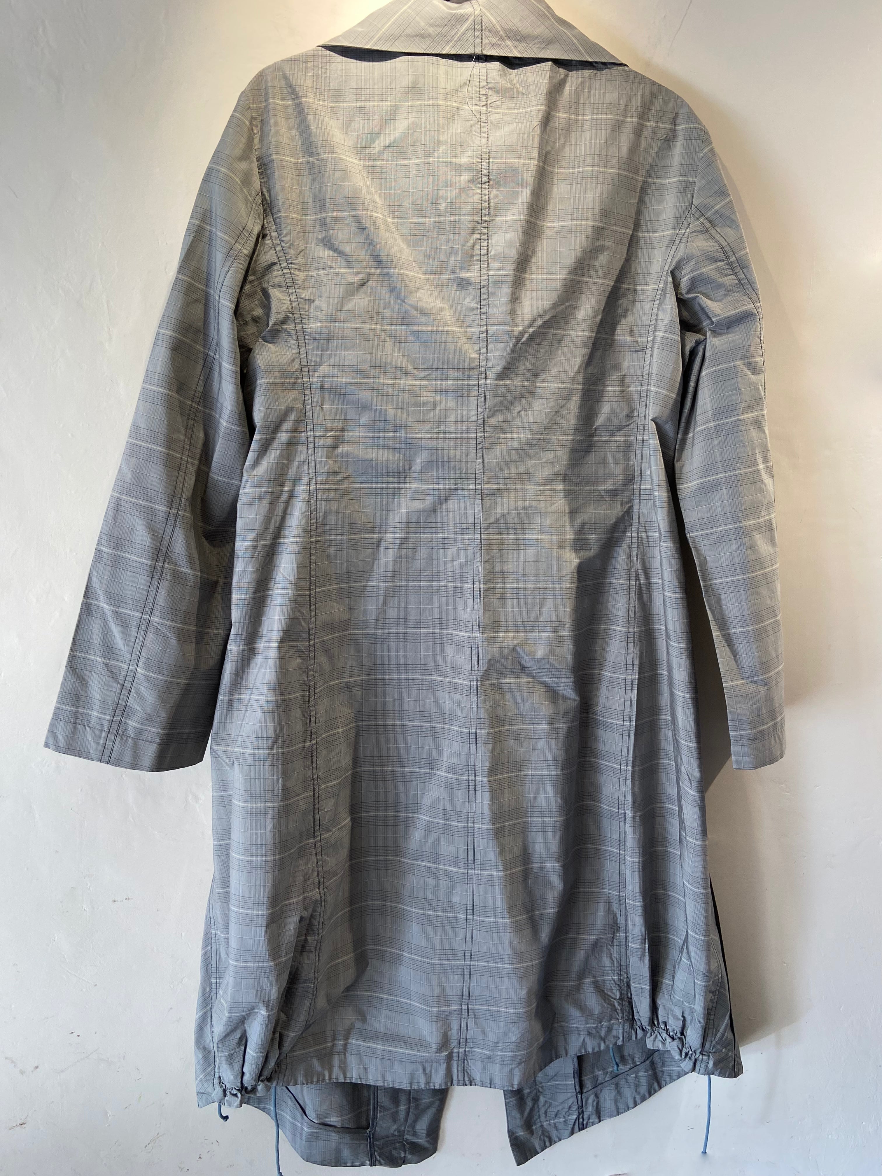 Vintage Grey Checked Mac Coat with strap & ruching, size 12-16