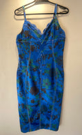 Limited Edition Dolce & Gabanna blue and brown floral wiggle dress (12-14)