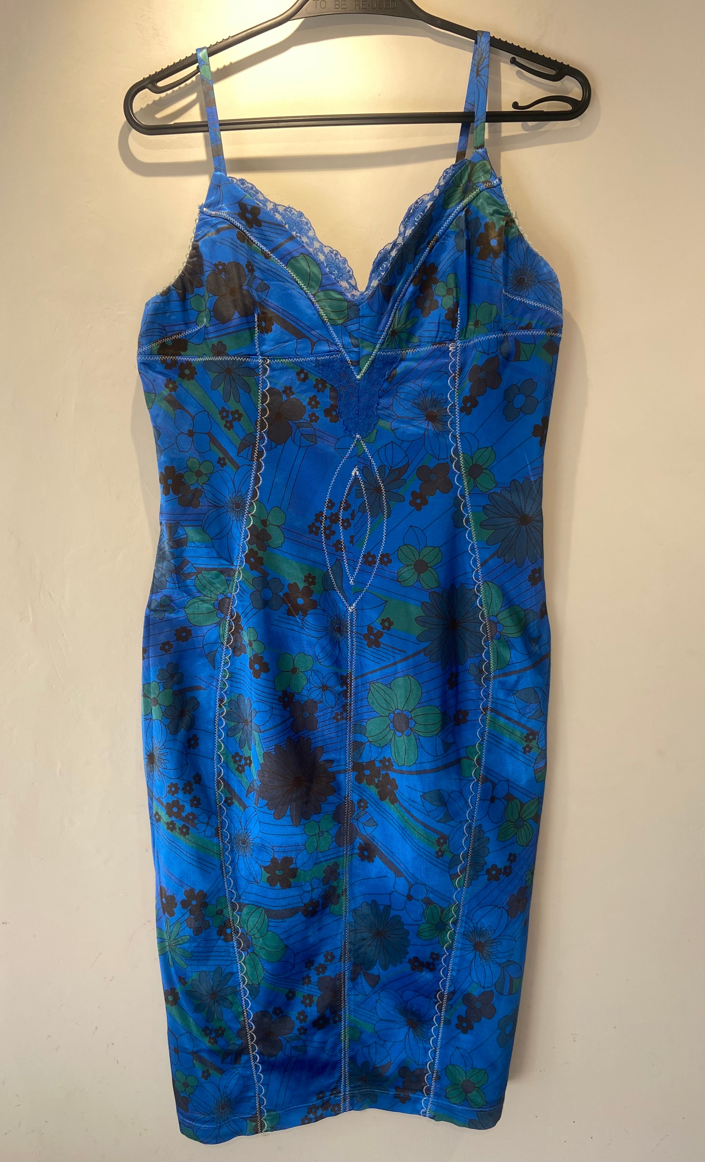 Limited Edition Dolce & Gabanna blue and brown floral wiggle dress (12-14)
