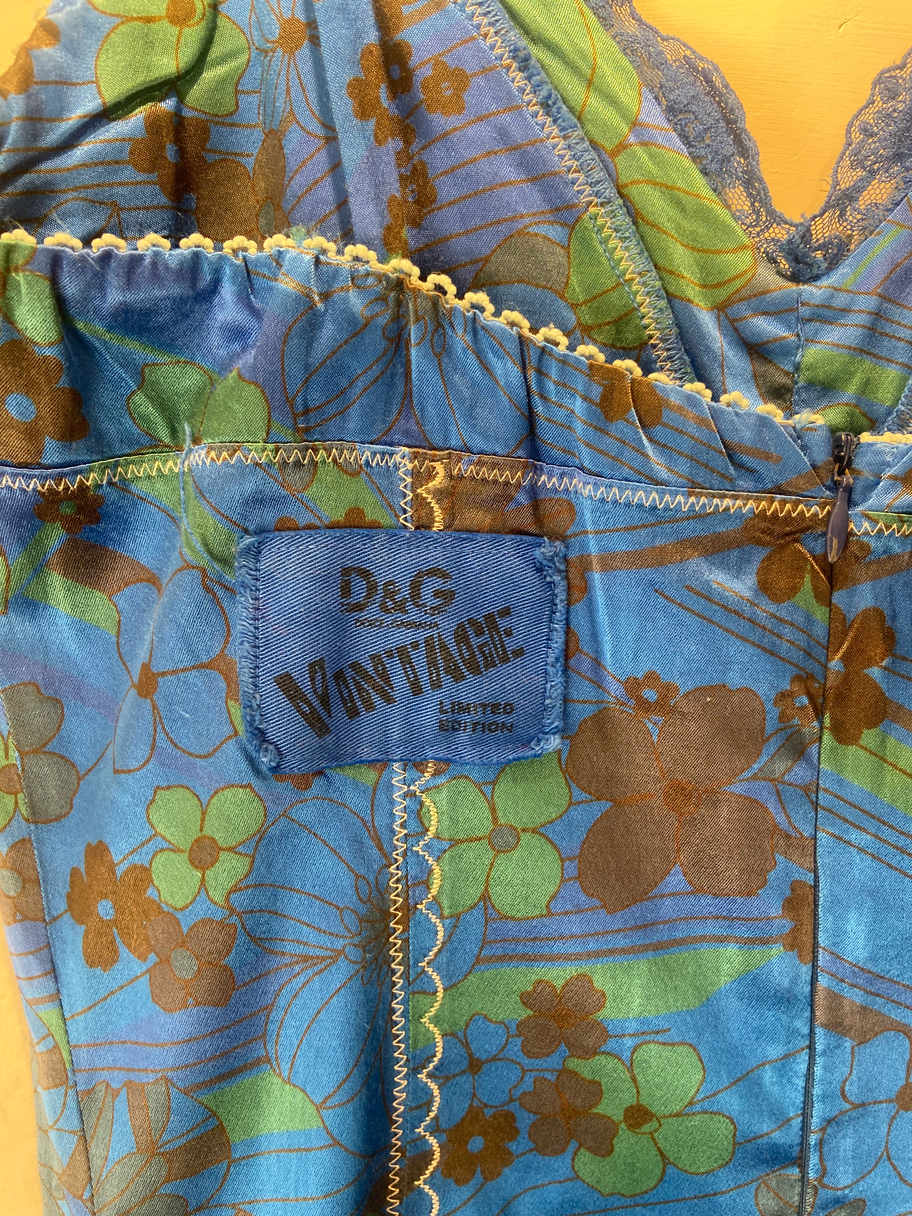 Limited Edition Dolce & Gabanna blue and brown floral wiggle dress (12-14)