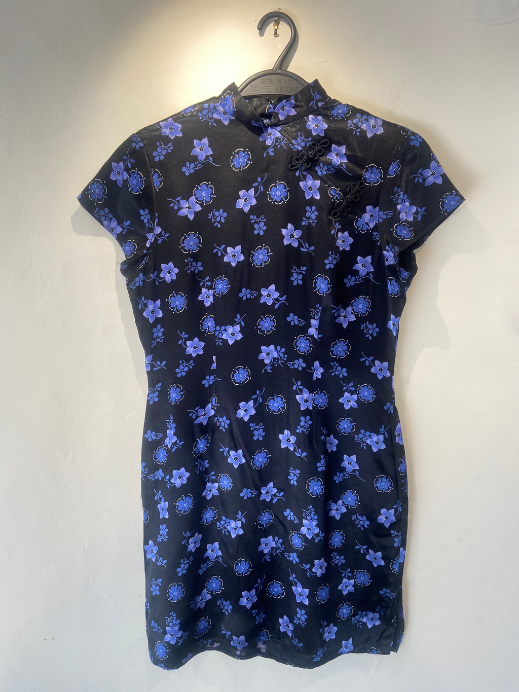 Etam black and blue floral high neck mini dress (8-10)