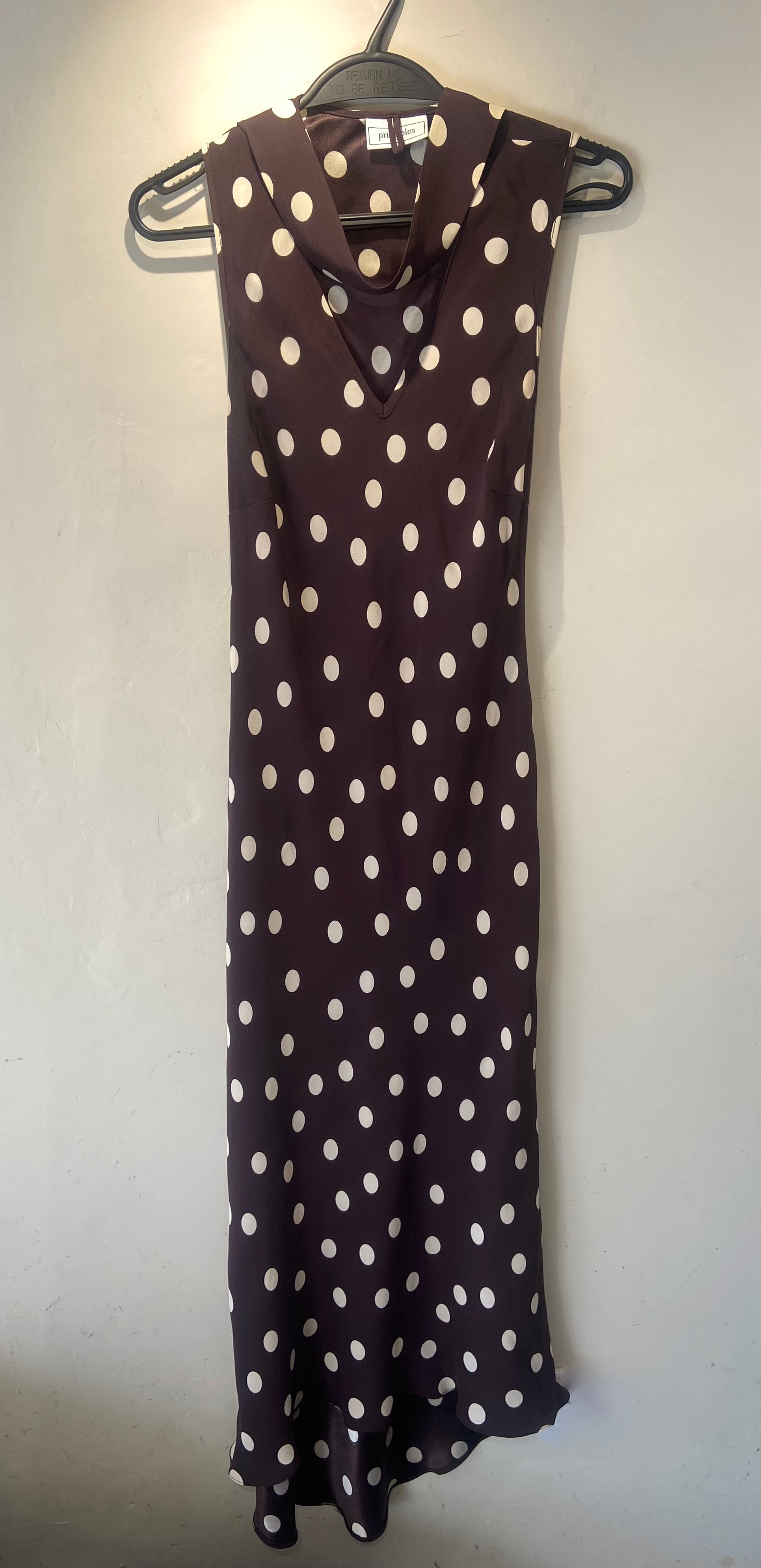 Principles Brown and Cream polka dot/spot midi dress (12-14)