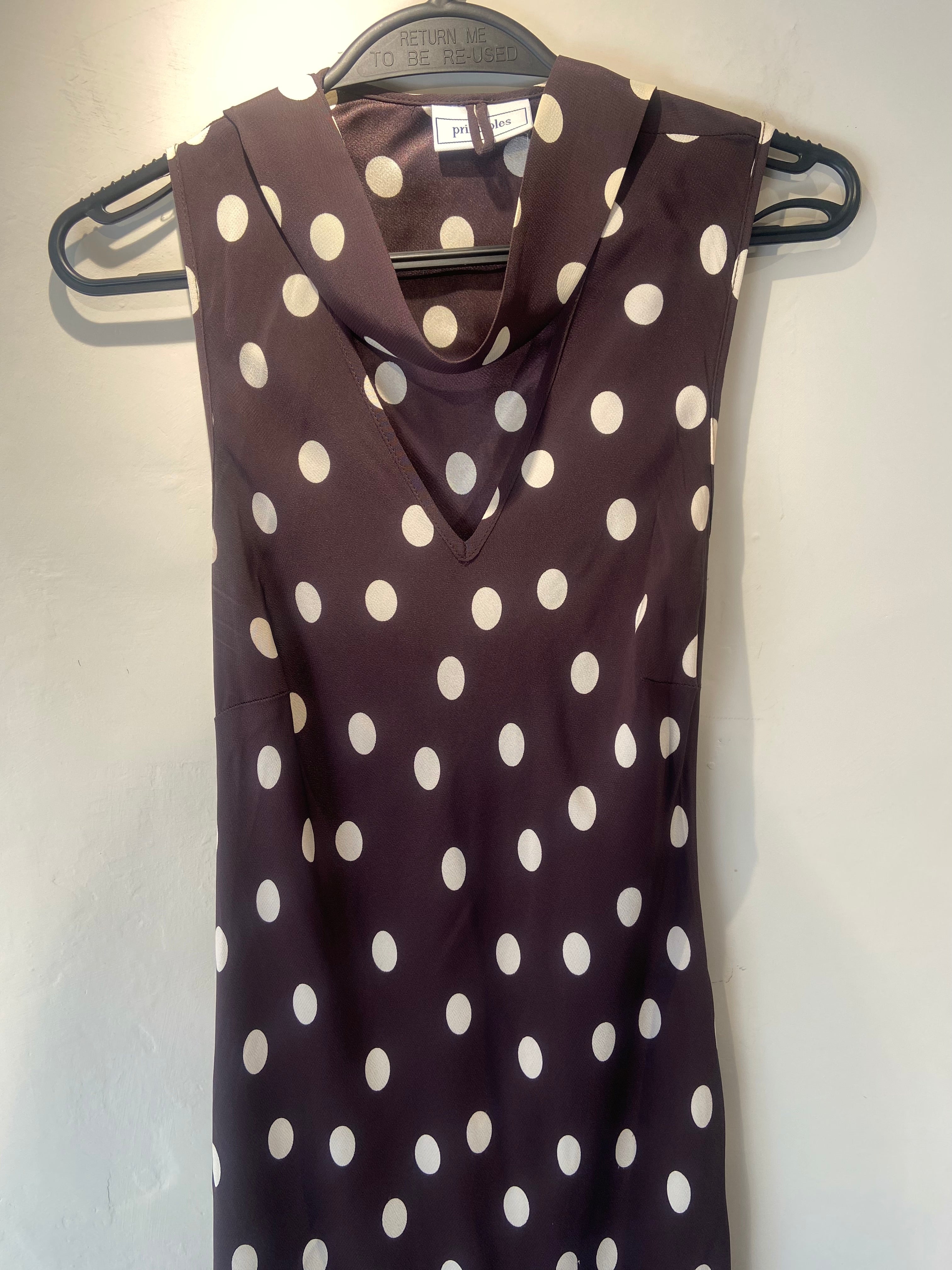 Principles Brown and Cream polka dot/spot midi dress (12-14)