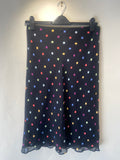 90s M&S Black and Multi-colour polka dot midi skirt (12-14)