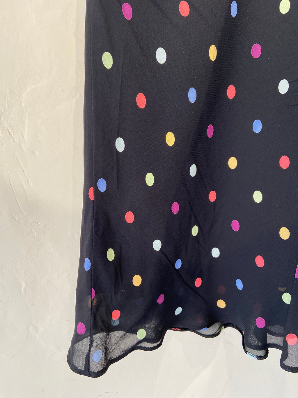 90s M&S Black and Multi-colour polka dot midi skirt (12-14)