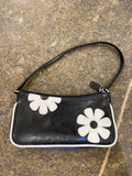 2000's Black and White faux leather shoulder bag with retro flowers