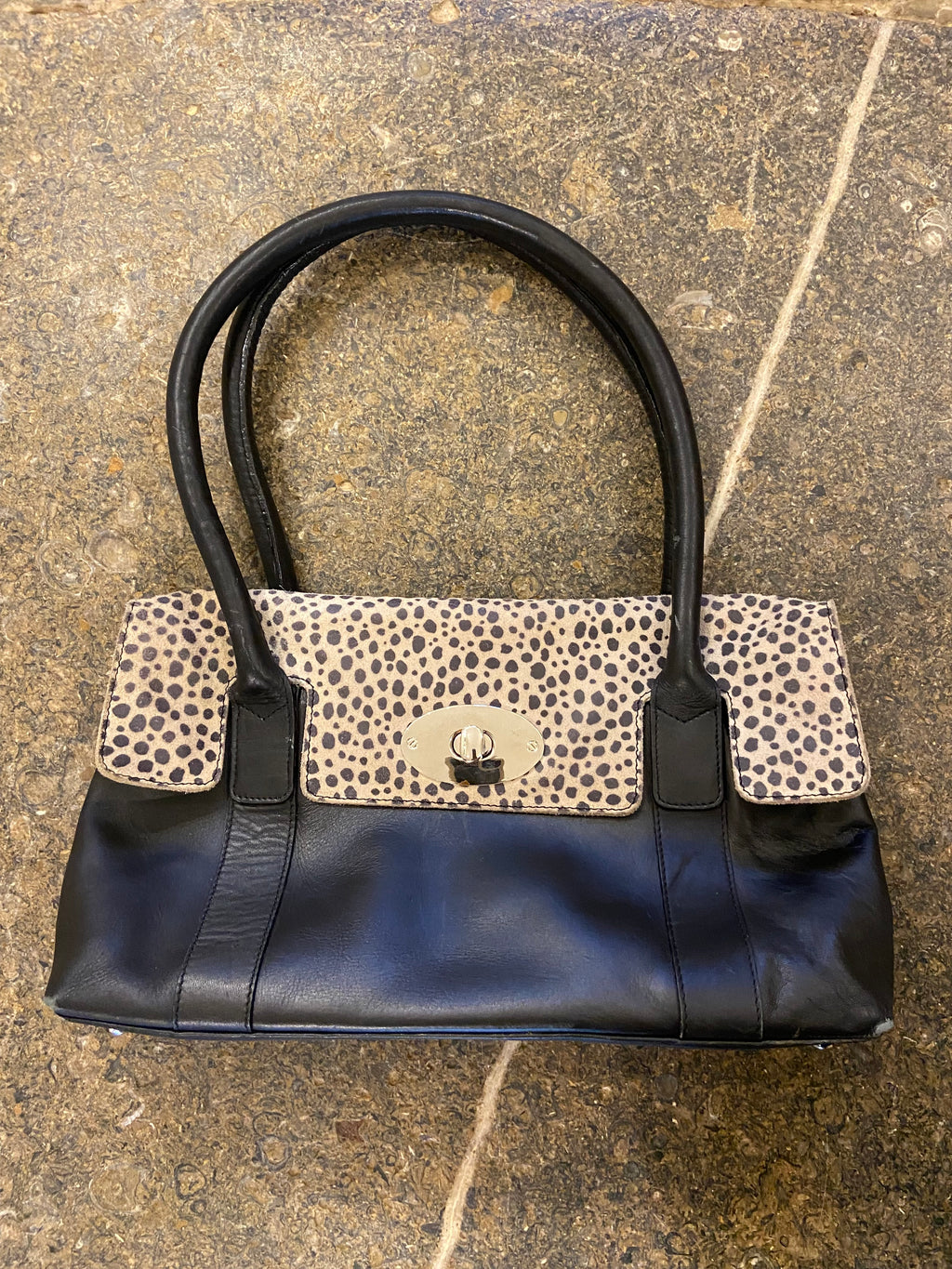 Black leather and Animal Print Handbag