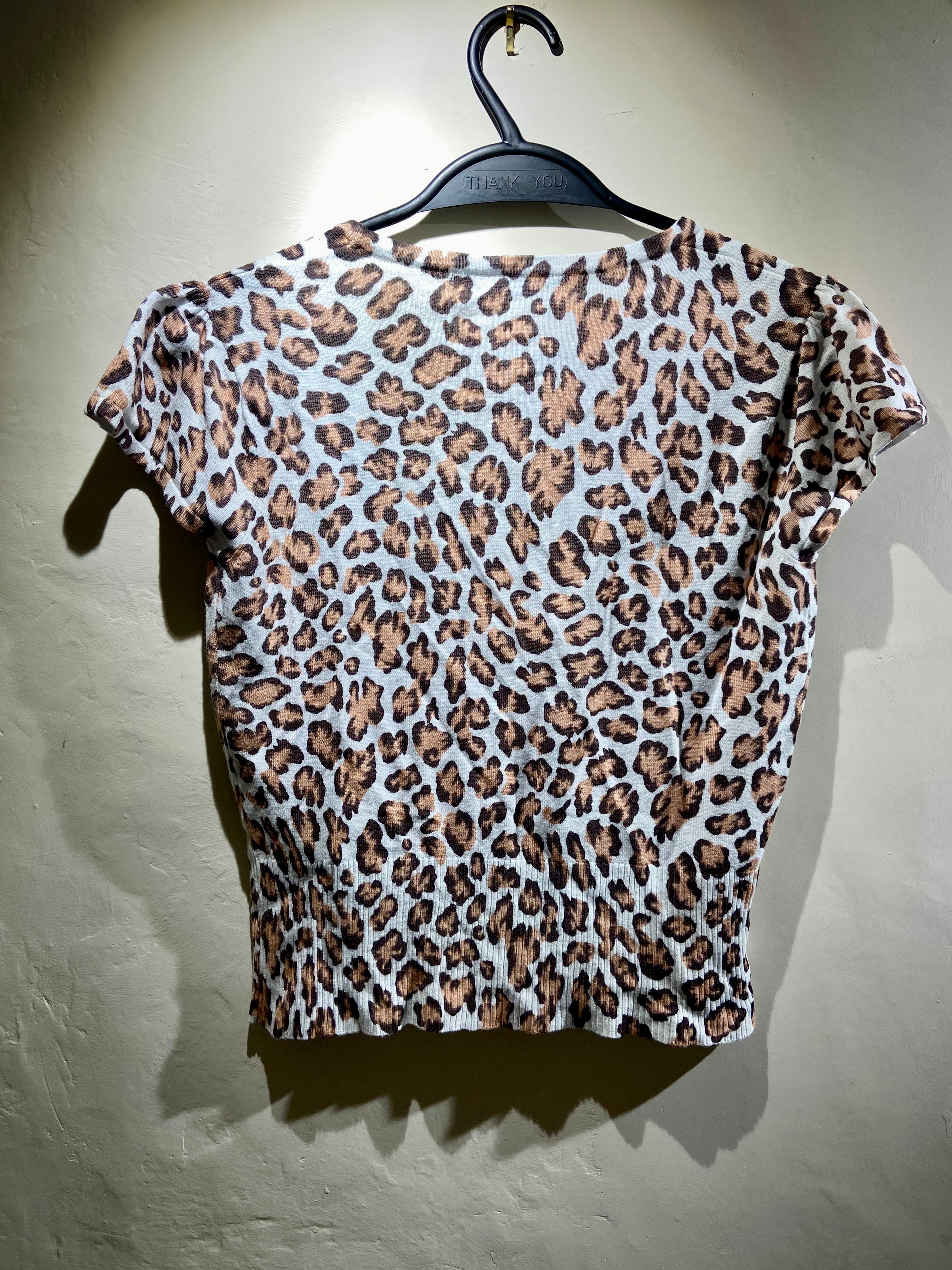 2000's Amaranto animal print knit short sleeved cardigan (8-10)