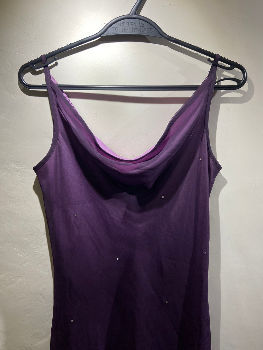 Etam Purple mesh overlay diamanté midi handkerchief hem dress (10)