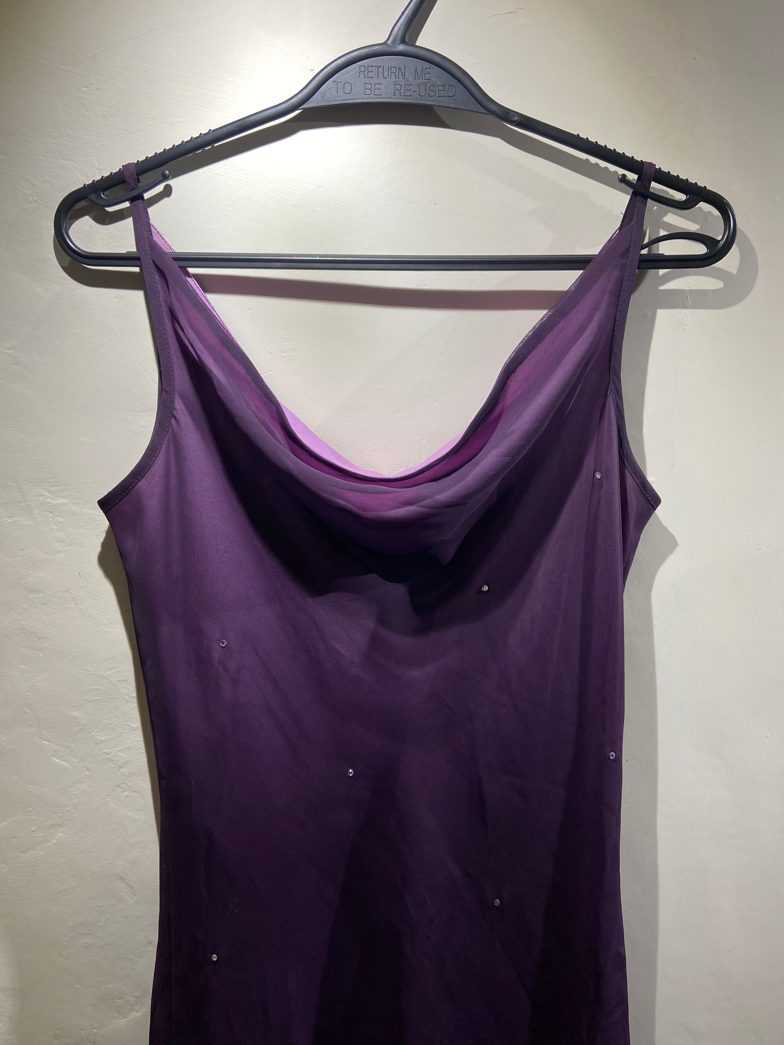 Etam Purple mesh overlay diamanté midi handkerchief hem dress (10)