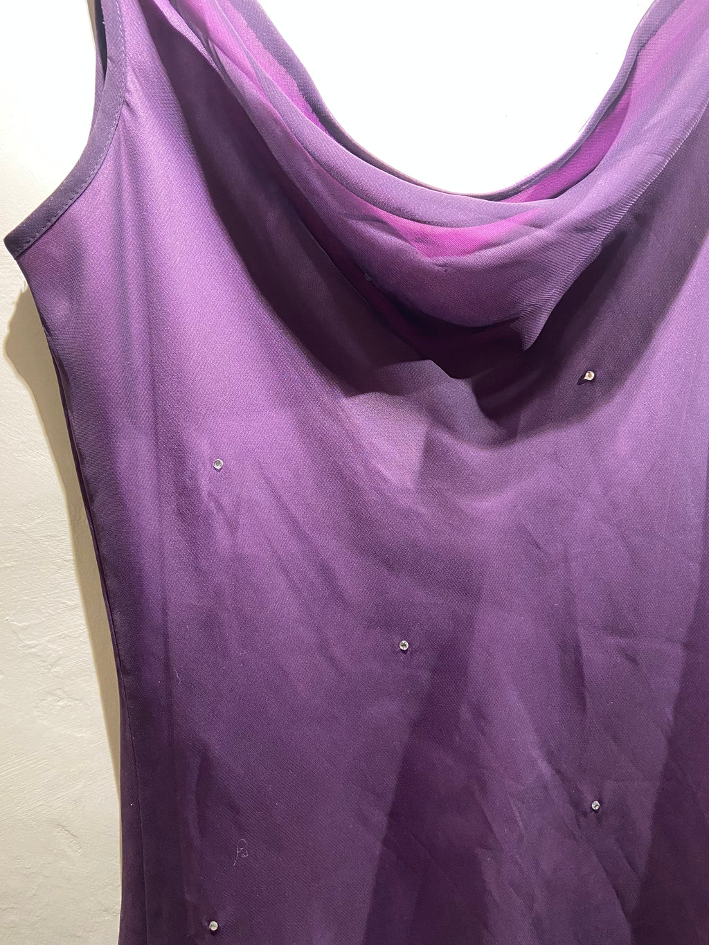 Etam Purple mesh overlay diamanté midi handkerchief hem dress (10)